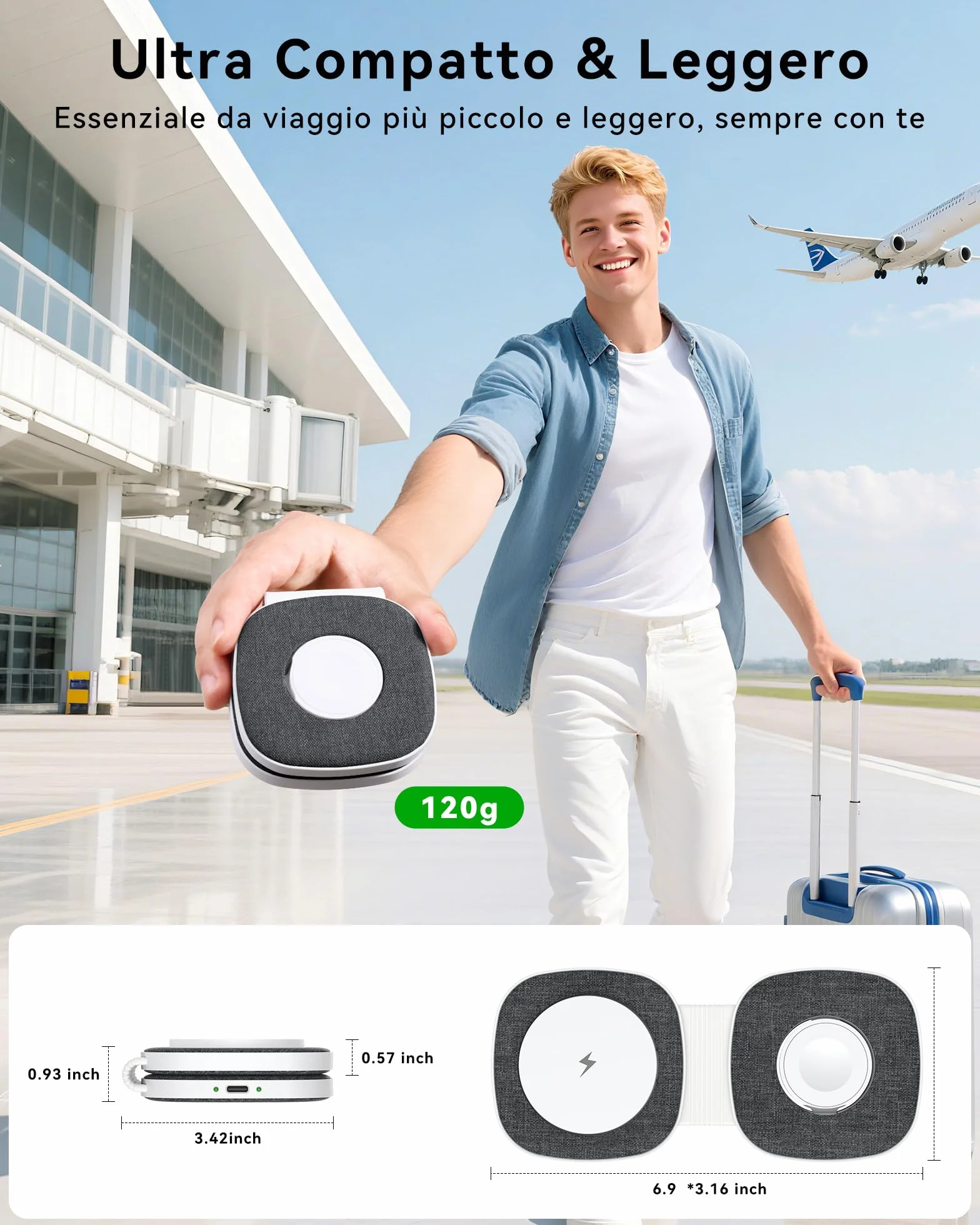 2 in 1 Caricatore Wireless per MagSafe Stazione Ricarica Pieghevole per iPhone 17, Air, 16, 15, 14, 13, 12 Series, per Apple Watch 11 10 9 8 7 6 5 4 3 2 SE/Ultra, per AirPods Magnetico