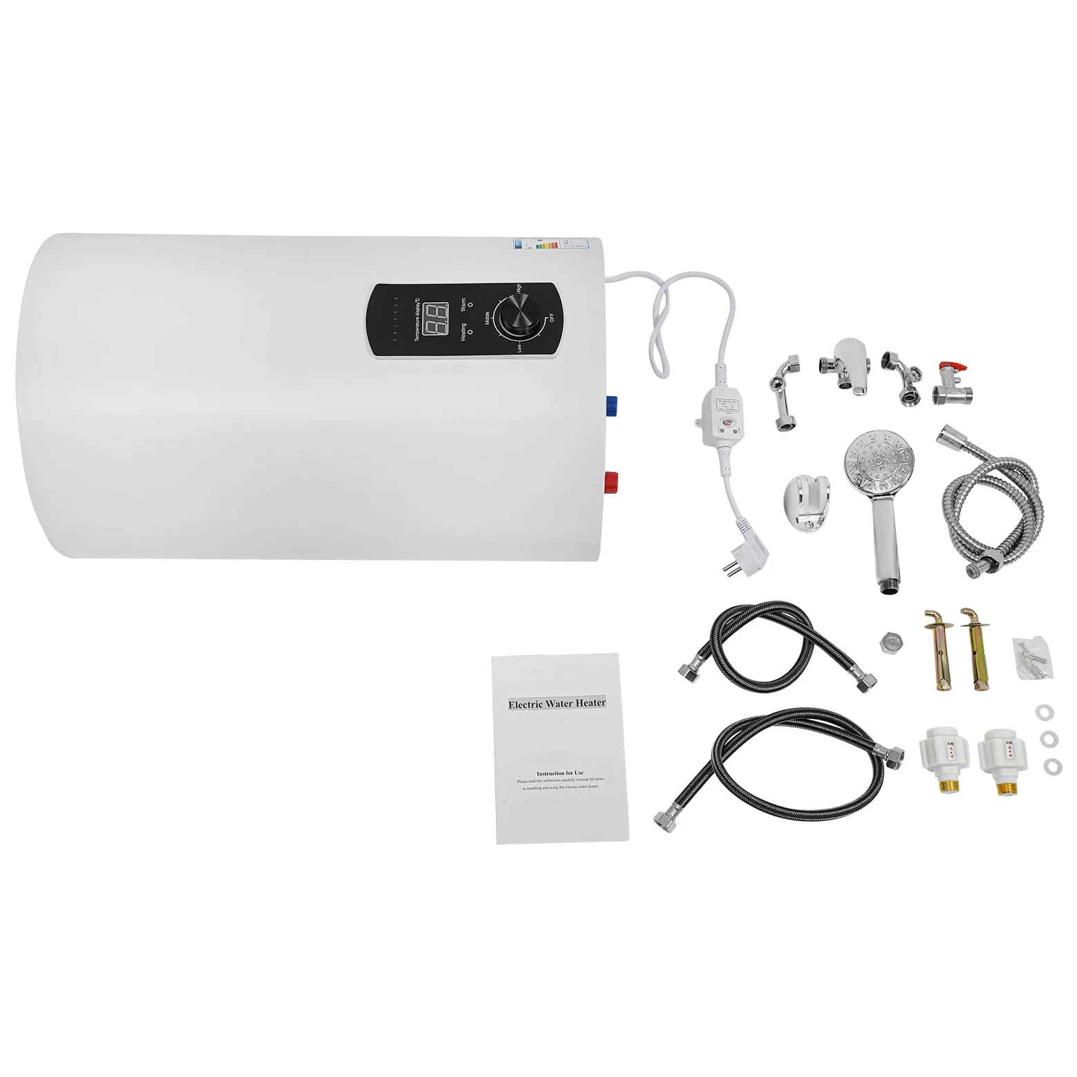 Scaldabagno Elettrico Istantaneo da 2 KW, 30 L, Moderno, Bianco, A Parete
