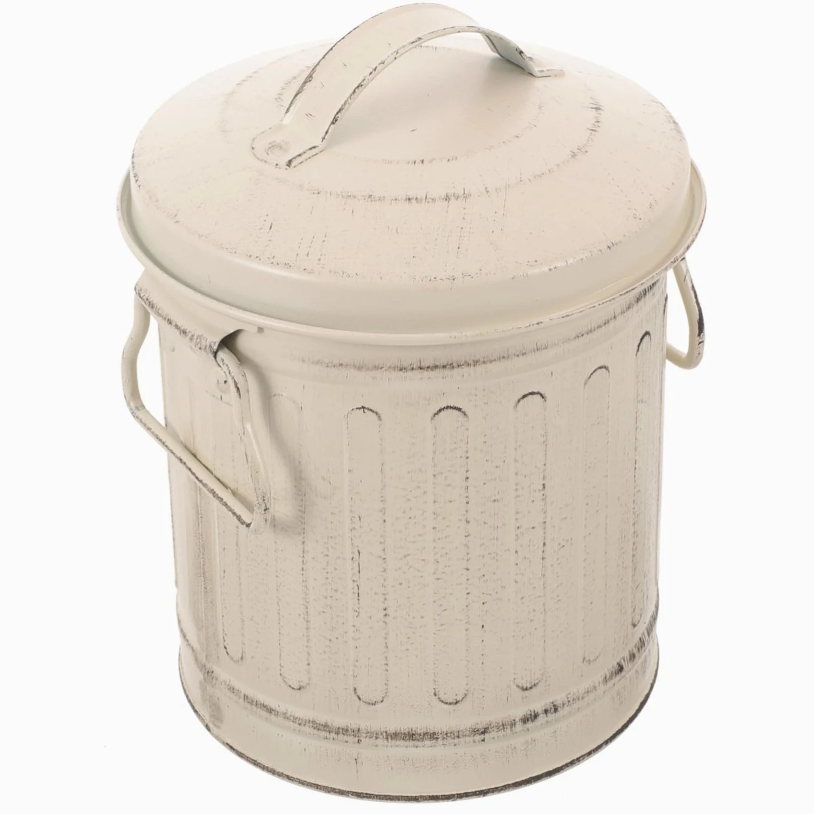 Secchio 1 Cenere Stufa Coperchio con Ferro in Beige Pezzo | Stile Vintage, Grande Capienza, Uso Domestico Interno e Focolare, Lavorazione Curata
