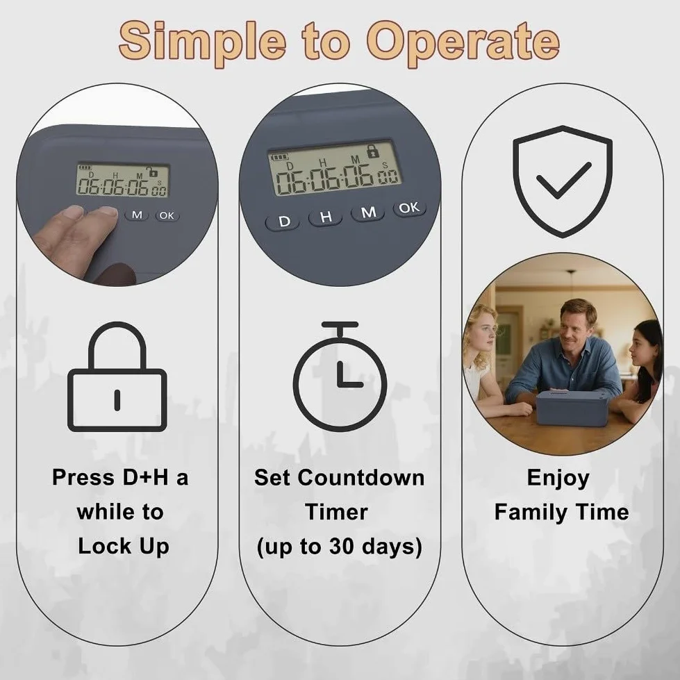 Cassetta di sicurezza con serratura temporizzata per telefoni e snack, con timer digitale intelligente, con timer autocontrollo, scatole di immagazzinaggio bloccabili (temporizzazione grigio e blu)