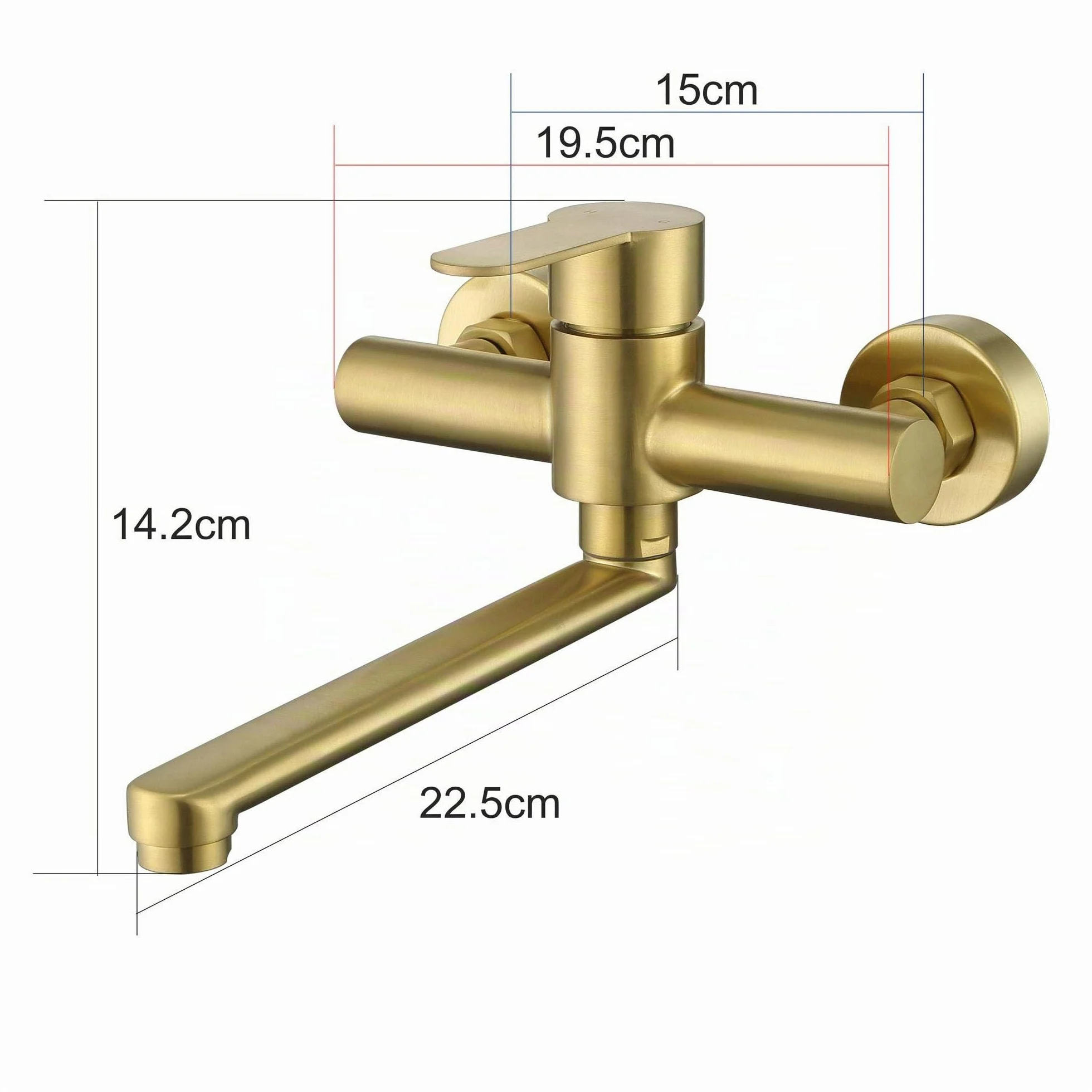 HomeLava Rubinetto oro spazzolato, Rubinetto cucina a muro, Miscelatore monocomando girevole a 360°， Acciaio inossidabile 304, Tubo rotante 23cm