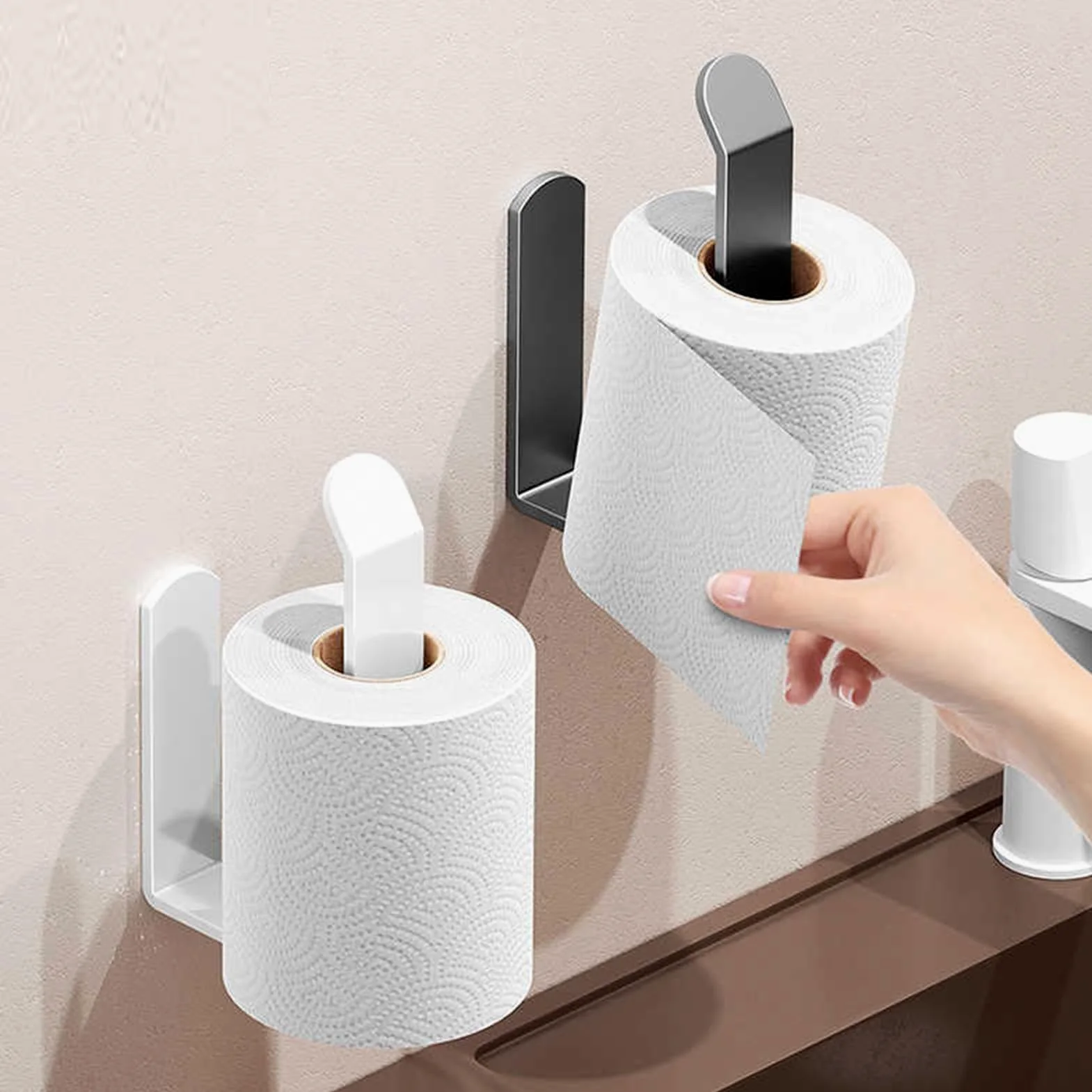 Porta carta igienica da parete, installazione adesiva, supporta fino a 10 kg, ideale per bagno e cucina, design senza fori, dimensioni compatte