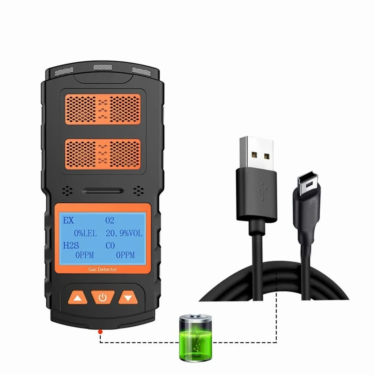 Rilevatore portatile multigas EX O2 H2S CO con display LCD, misuratore di gas con luce e suono ricaricabile for lavoro e casa Interno/esterno(CH2O)