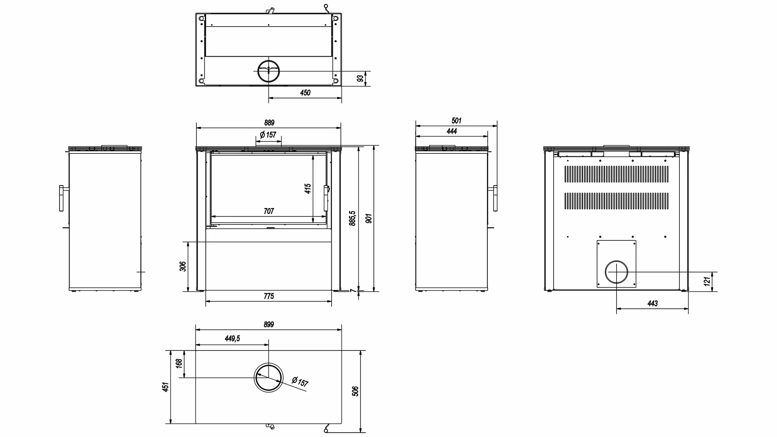 KRATKI Inserto per camino in acciaio a legna JUNO 12 kW Ø150 A Ecodesign | Acciaio nero, efficienza 75%, classe A. Ecodesign, BImSchV 2.; design cilindrico; vetro panoramico; combustione efficiente