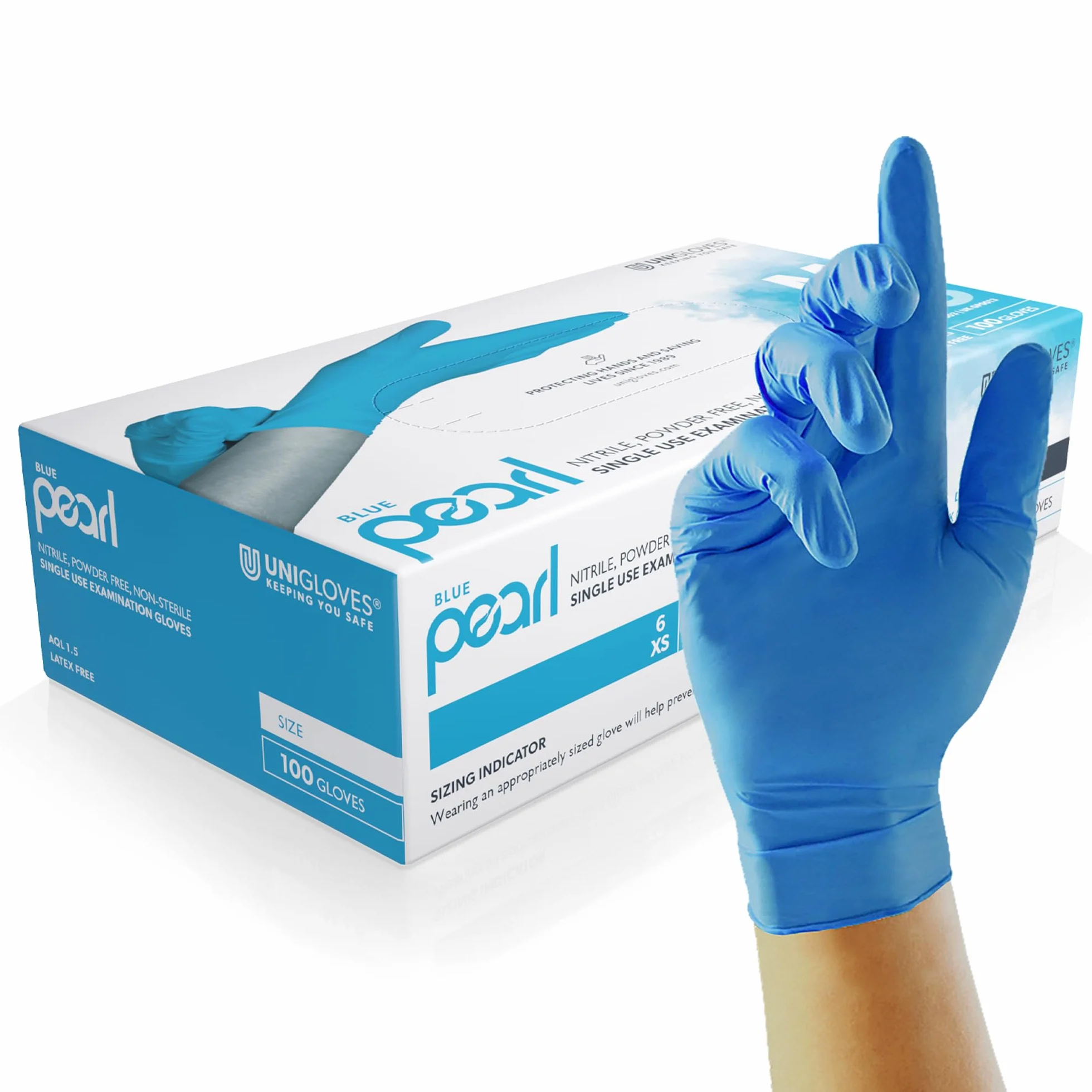 Unigloves Blu Pearl Guanti Monouso in Nitrile Senza Polvere Senza Lattice Confezione da 100 Blue Taglia S