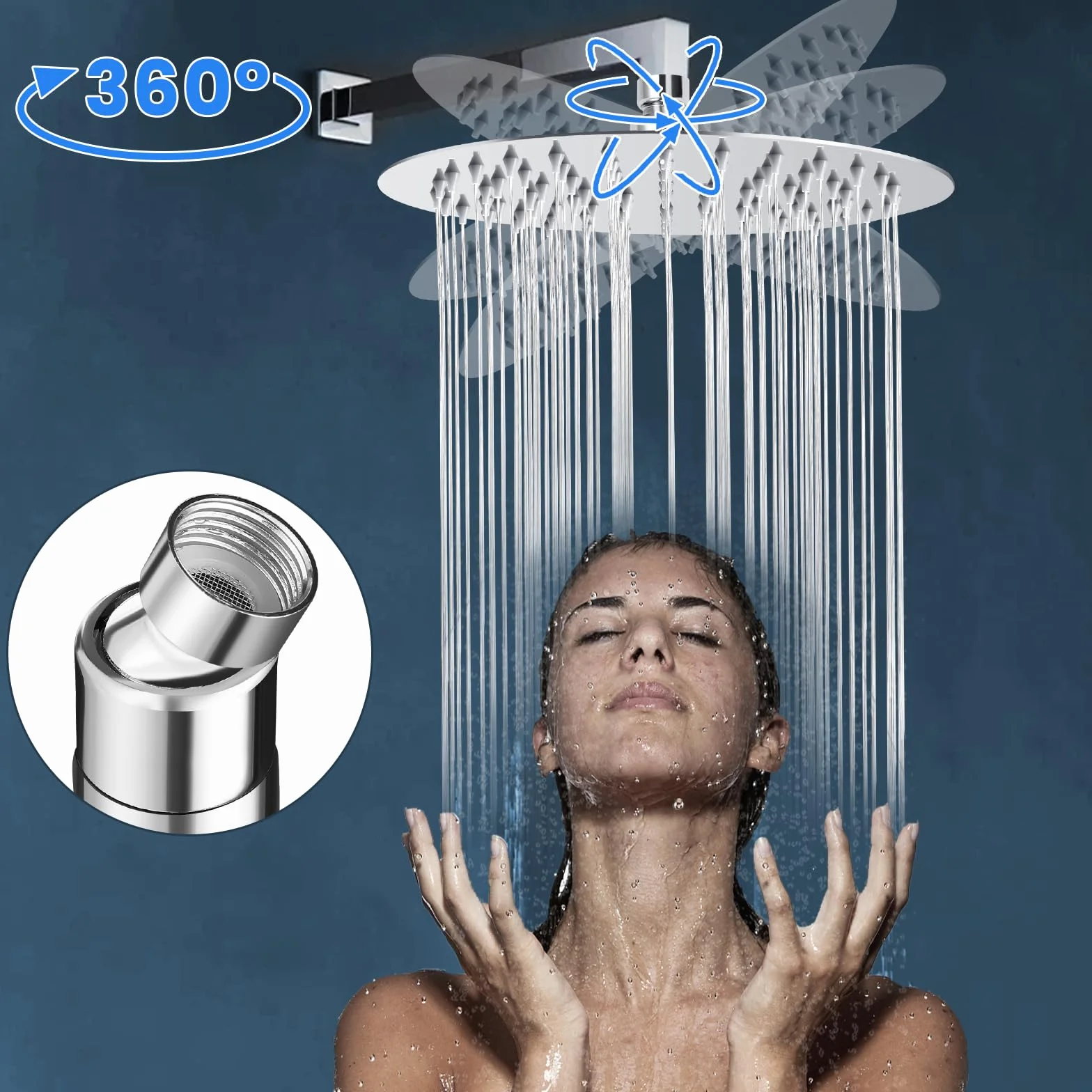 Soffione Doccia 8 Pollici Inox 304, Doccia Fisso Rotondo Regolabile 360°, 20CM Parete o Soffitto