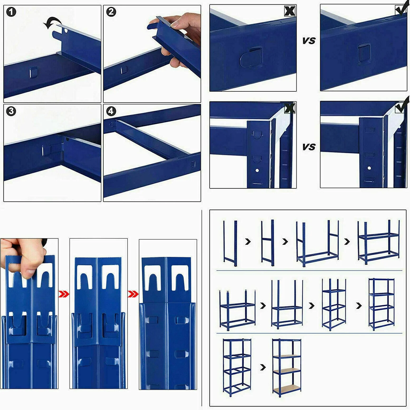 Scaffalatura per cantina con 5 ripiani regolabili, 200 x 100 x 50 cm, portata fino a 875 kg, design senza bulloni, facile da montare per garage, officina, dispensa, colore: blu
