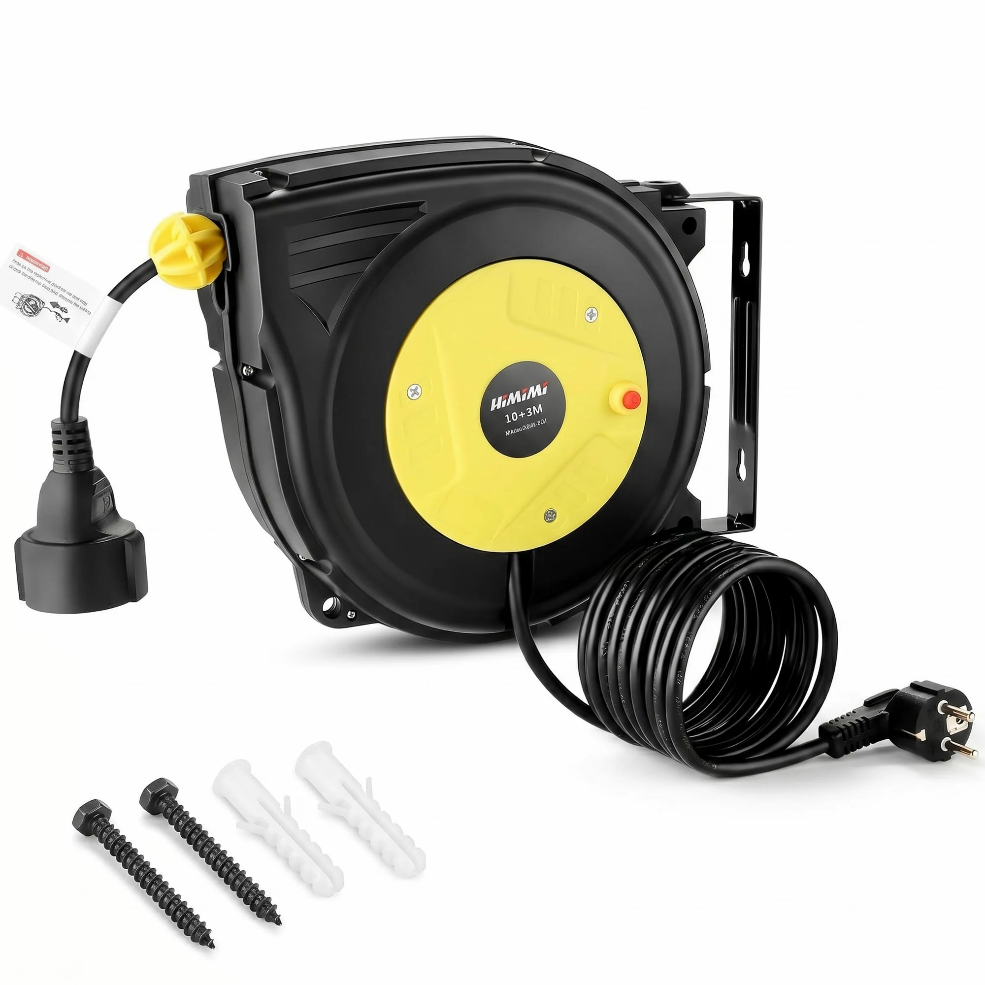 Himimi Avvolgicavo telescopico automatico da 13 m, avvolgicavo da 1250 W-2000 W, con protezione da sovraccarico, impermeabile, per interni/esterni, montaggio a parete/soffitto, rotazione di 180°