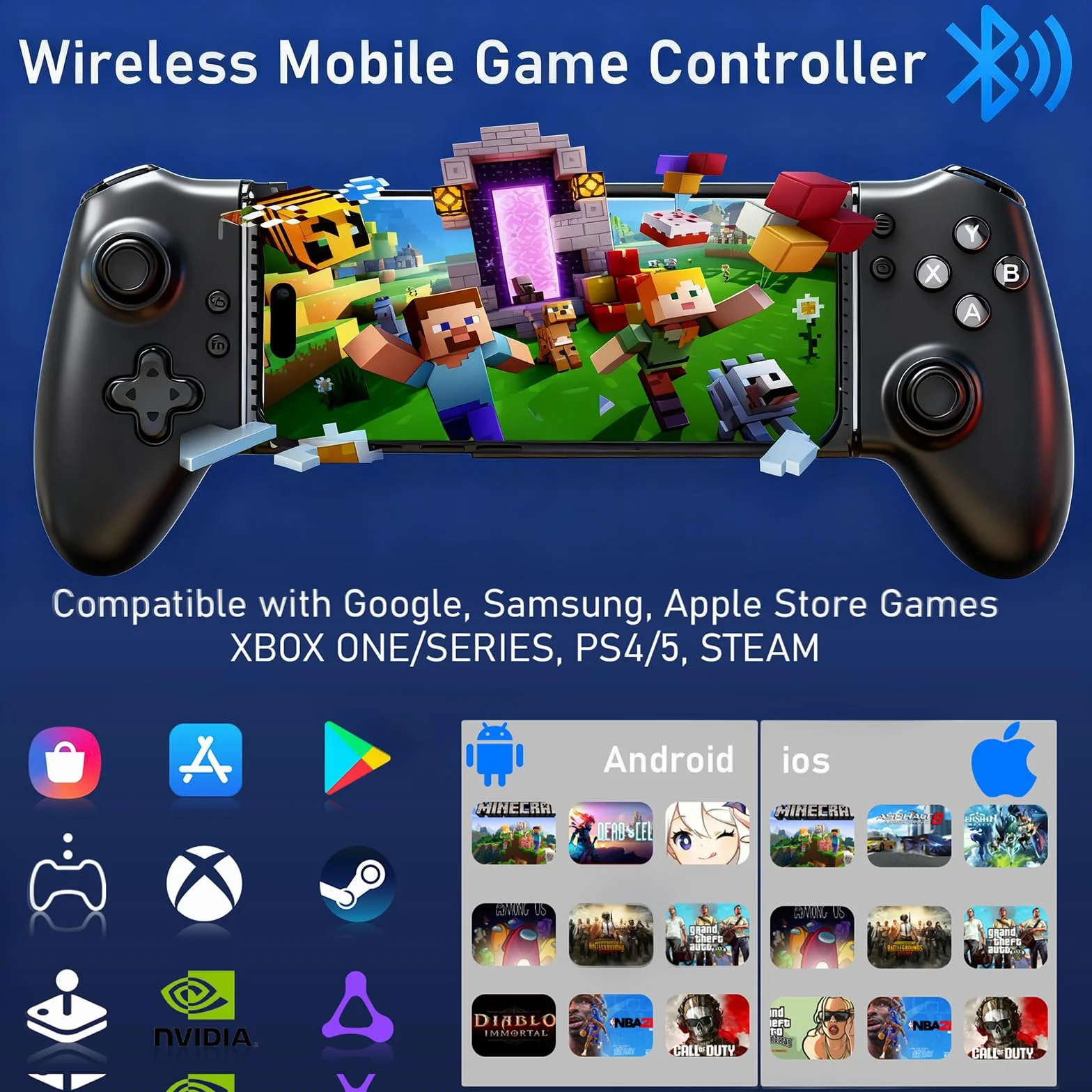 Shiptree Controller telefono per Android/iPhone, controller per smartphone con controller effetto Hall, vibrazione, Bluetooth, pulsanti semi-meccanici, USB-C, compatibile con Xbox, Minecraft, nero