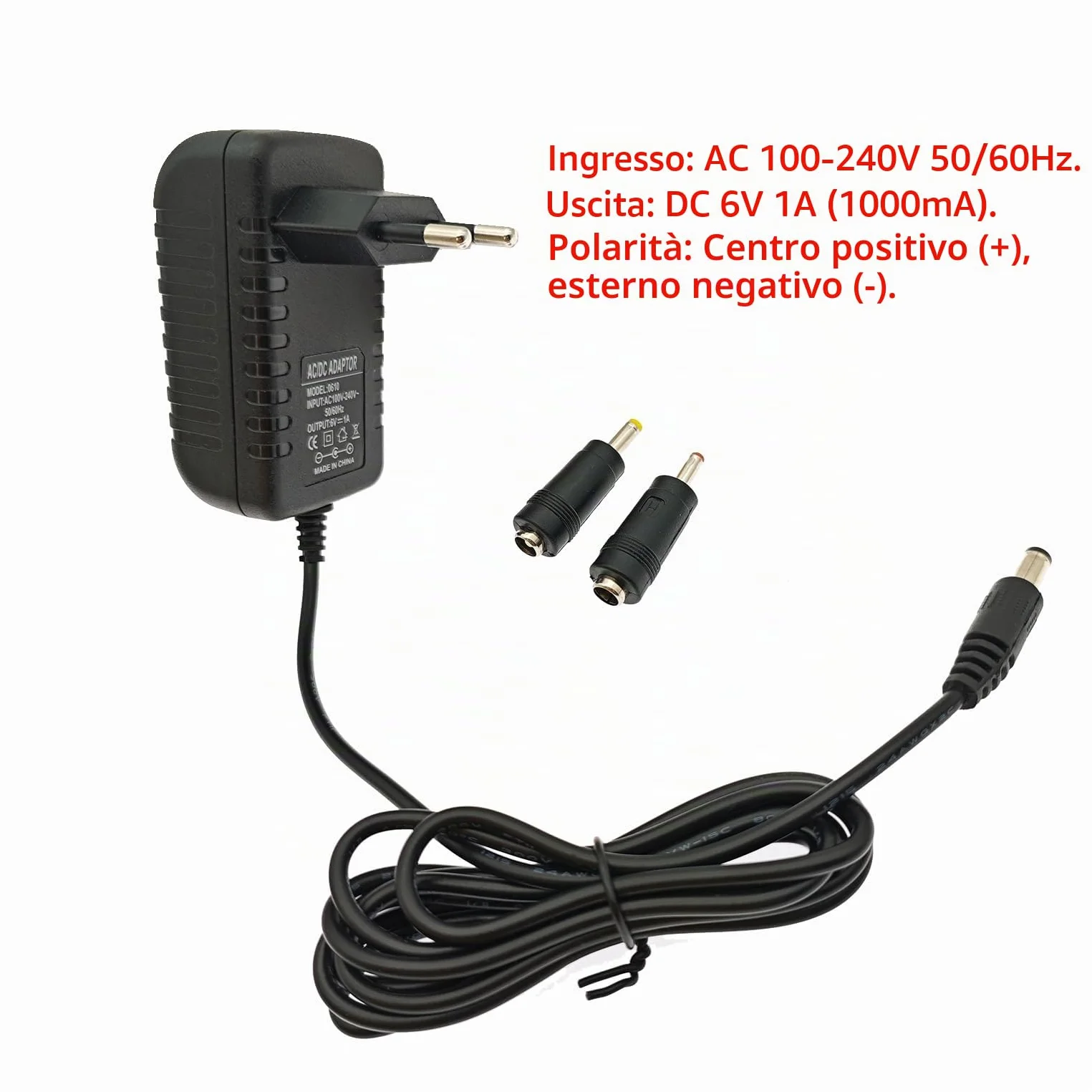 JZK Adattatore di alimentazione DC 6 V 1 A 1000 mA. Caricatore da 6 V, adattatore di ricarica da 5,5 mm x 2,5 mm, con connettori da 3,5 mm x 1,35 mm e 4,0 mm x 1,7 mm