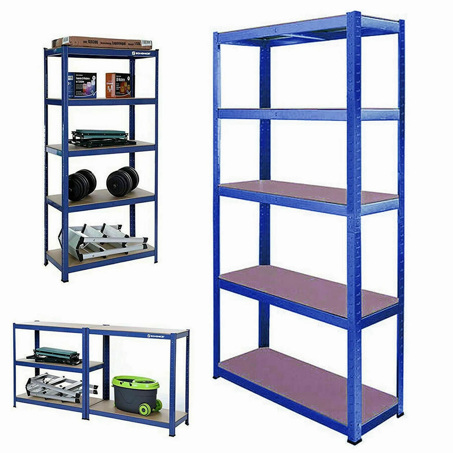 Scaffalatura per cantina, 200 x 100 x 50 cm, in metallo, regolabile, per garage, con 5 ripiani regolabili, portata fino a 875 kg, per garage, officina, dispensa, colore blu