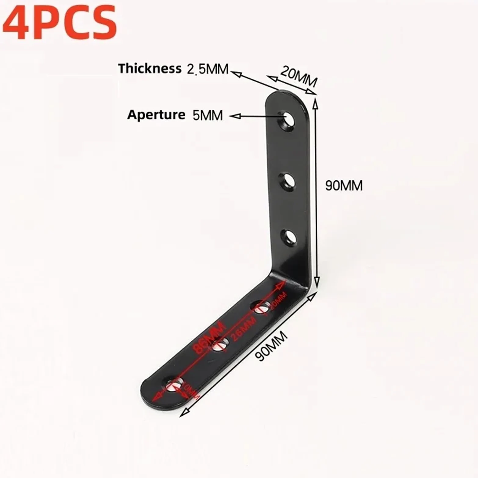 Staffe Angolari 2/4 pezzi di mobili neri spessi codice angolo armadio tavolo e sedia fissi ad retto(90X90X20mm 4pcs)