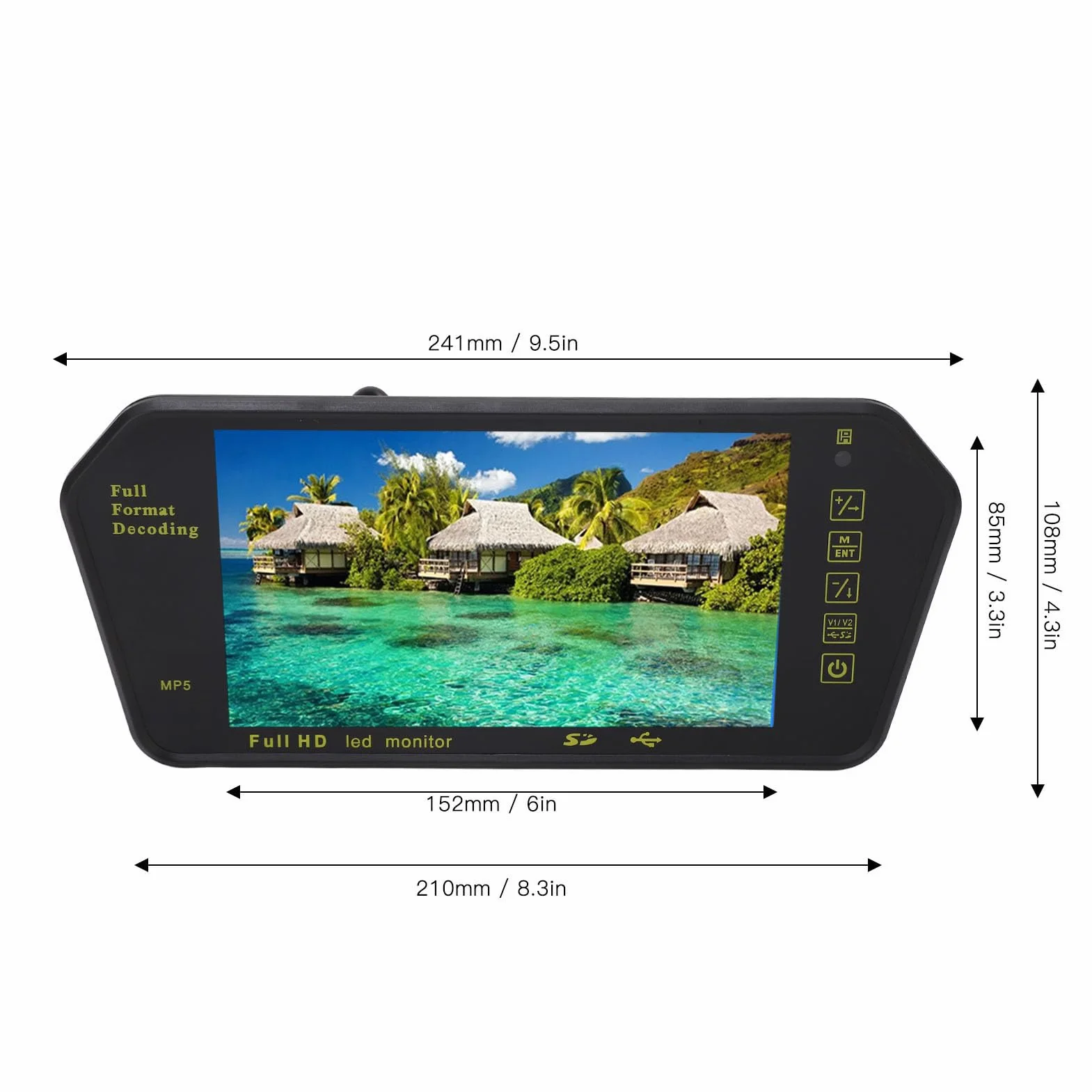 Telecamera per Specchietto Retrovisore, Dash Cam a Specchio 7 Pollici con Fotocamera a 4 LED, Telecamera Posteriore 1080P per Auto, Telecamera di Backup Impermeabile (Senza