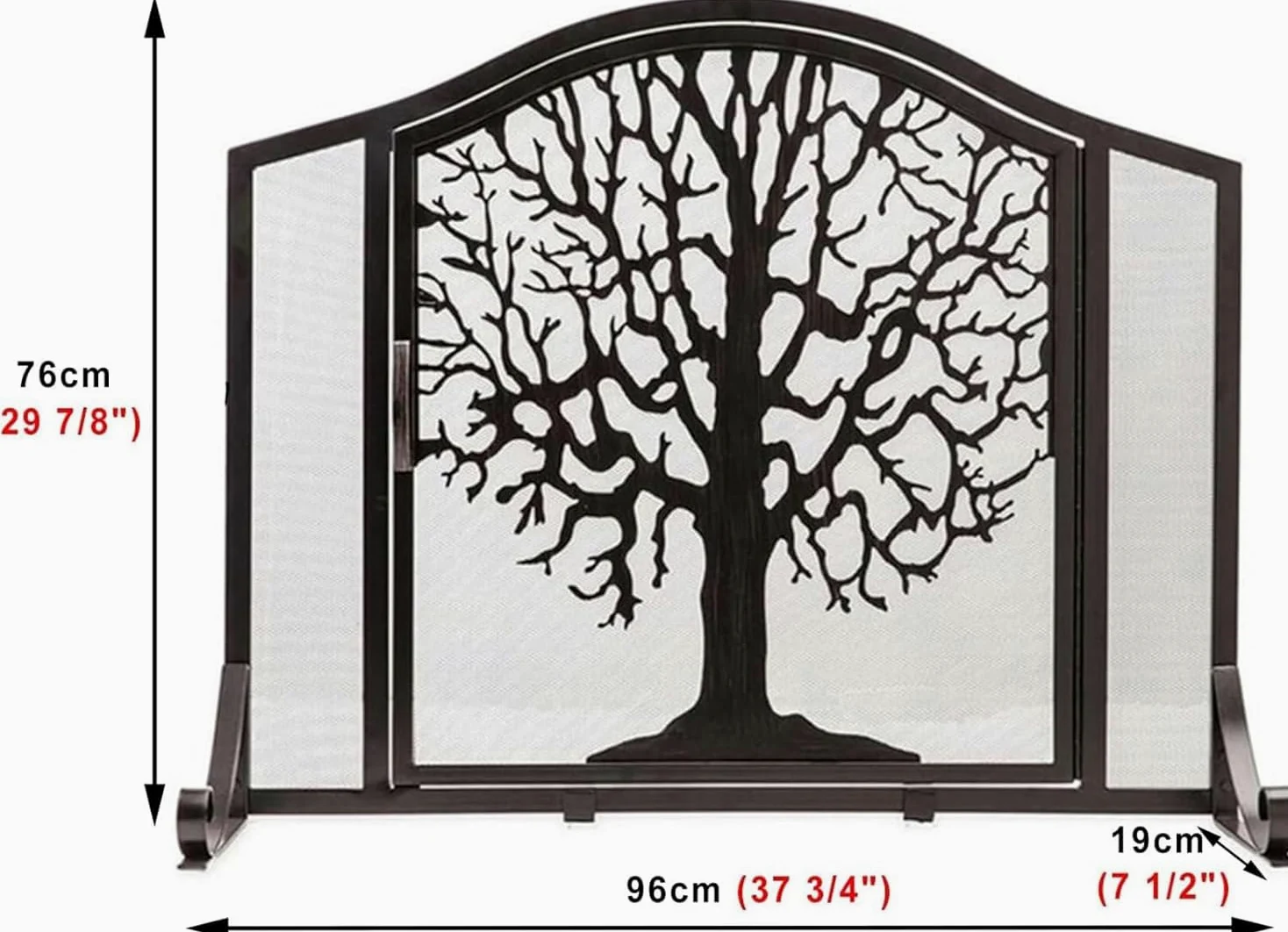 Paravento per camino in ferro battuto a forma di albero con porta, realizzato a mano, parascintille per bruciatori a legna e caminetti aperti per soggiorno