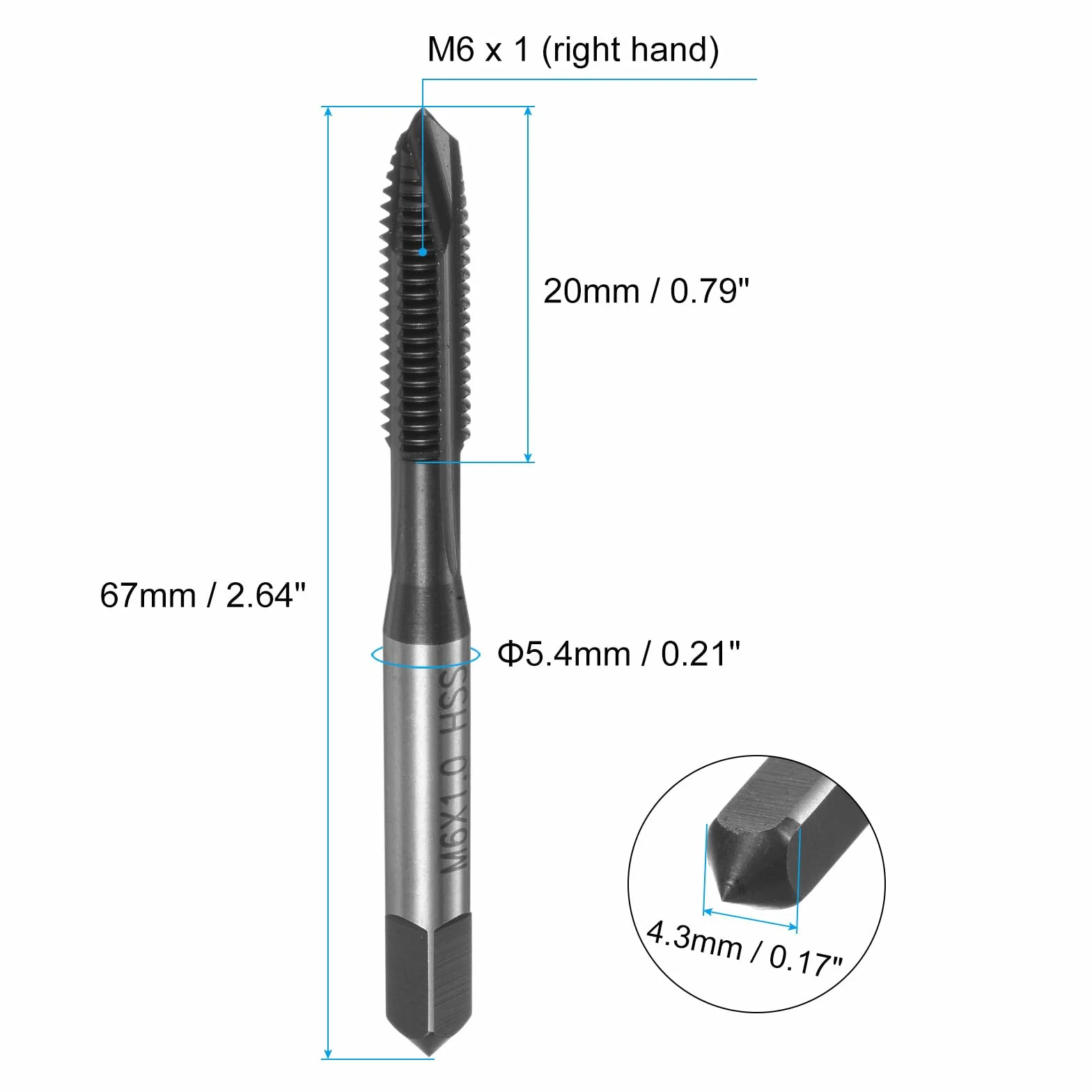 QUARKZMAN Maschi M6 x 1 H2 Rivestito Nitruro Acciaio Alta Velocità 6542 Utensile Filettatura