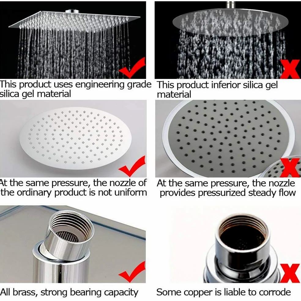 Doccia anticalcare in acciaio inox 316 soffione doccia rotondo ultra sottile alta pressione testa doccia regolabile a pioggia per il bagno, 12 pollici