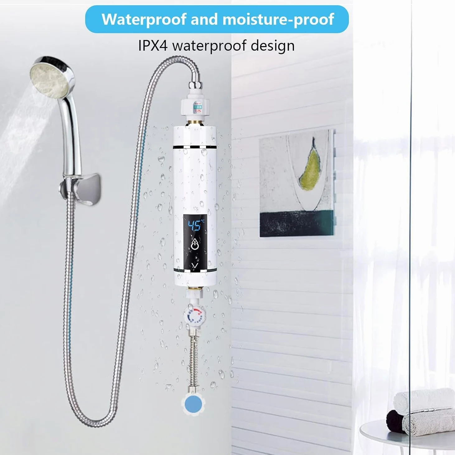 Mini scaldacqua elettrico istantaneo, Mini scaldabagno istantaneo senza serbatoio per bagno e cucina, spina EU 220V (bianco 3500W)