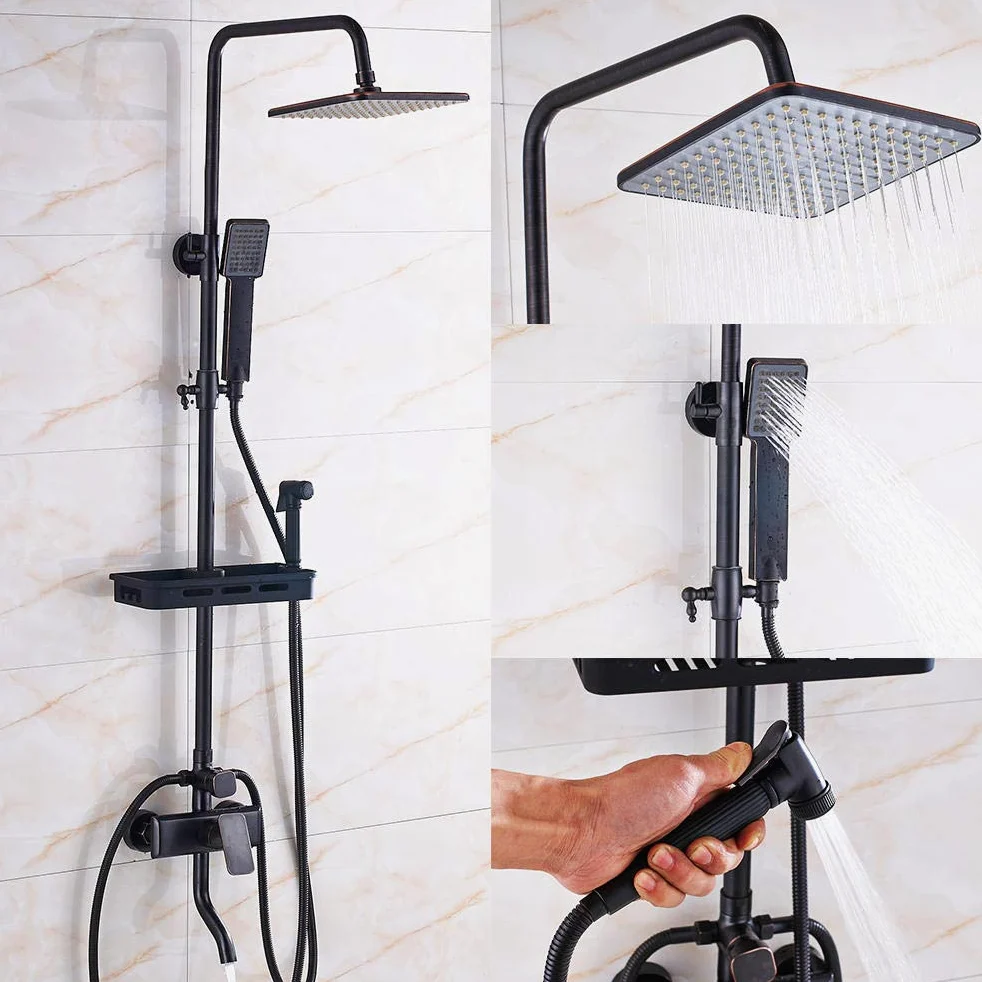 Set Rubinetto Doccia da Bagno in Bronzo Nero da 8 Pollici, soffione ABS + doccetta + portaoggetti per Doccia + Rubinetto Bidet Caldo Freddo-B