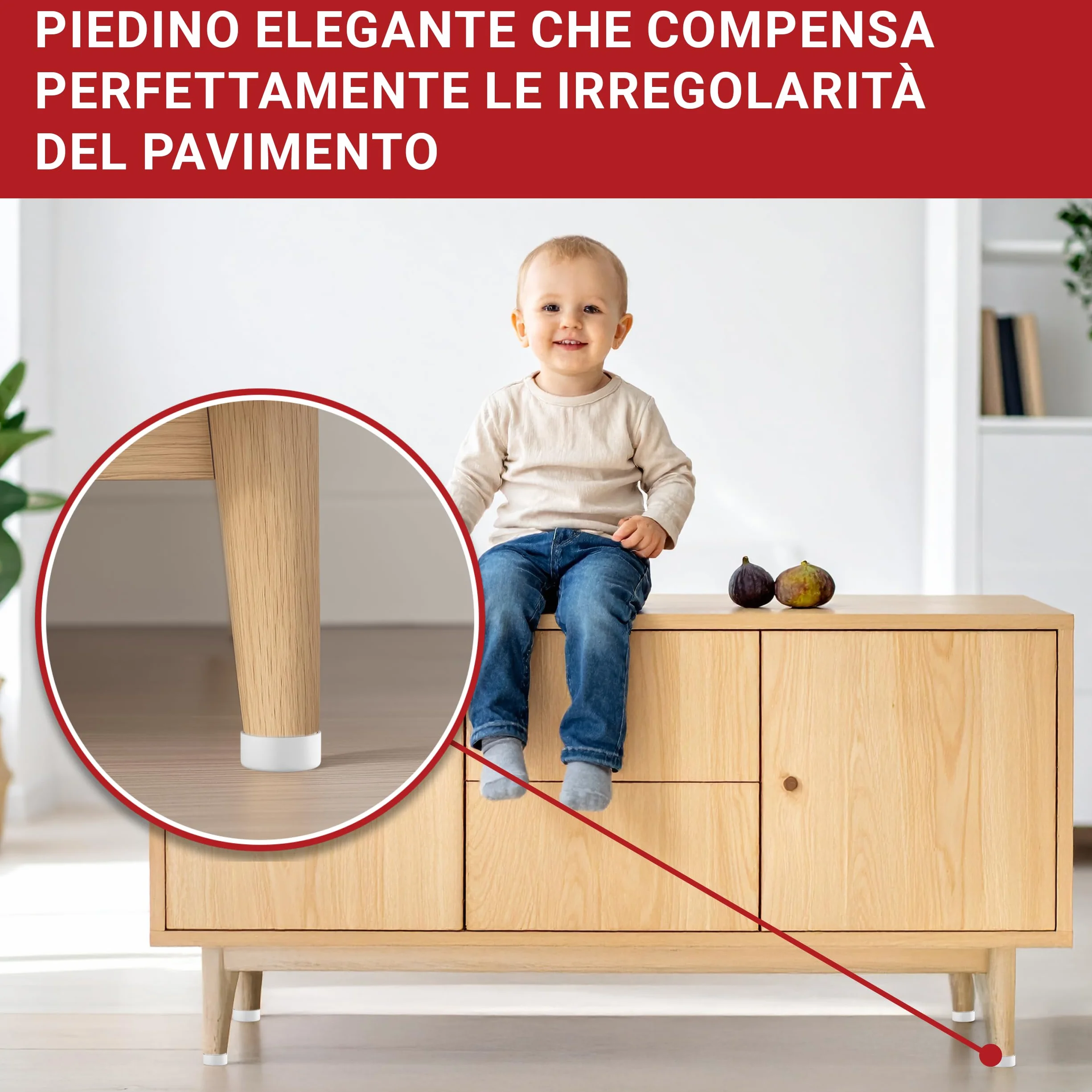 Piedini per Mobili Regolabili LouMaxx Ø 55,5 mm Bianchi Set da 8