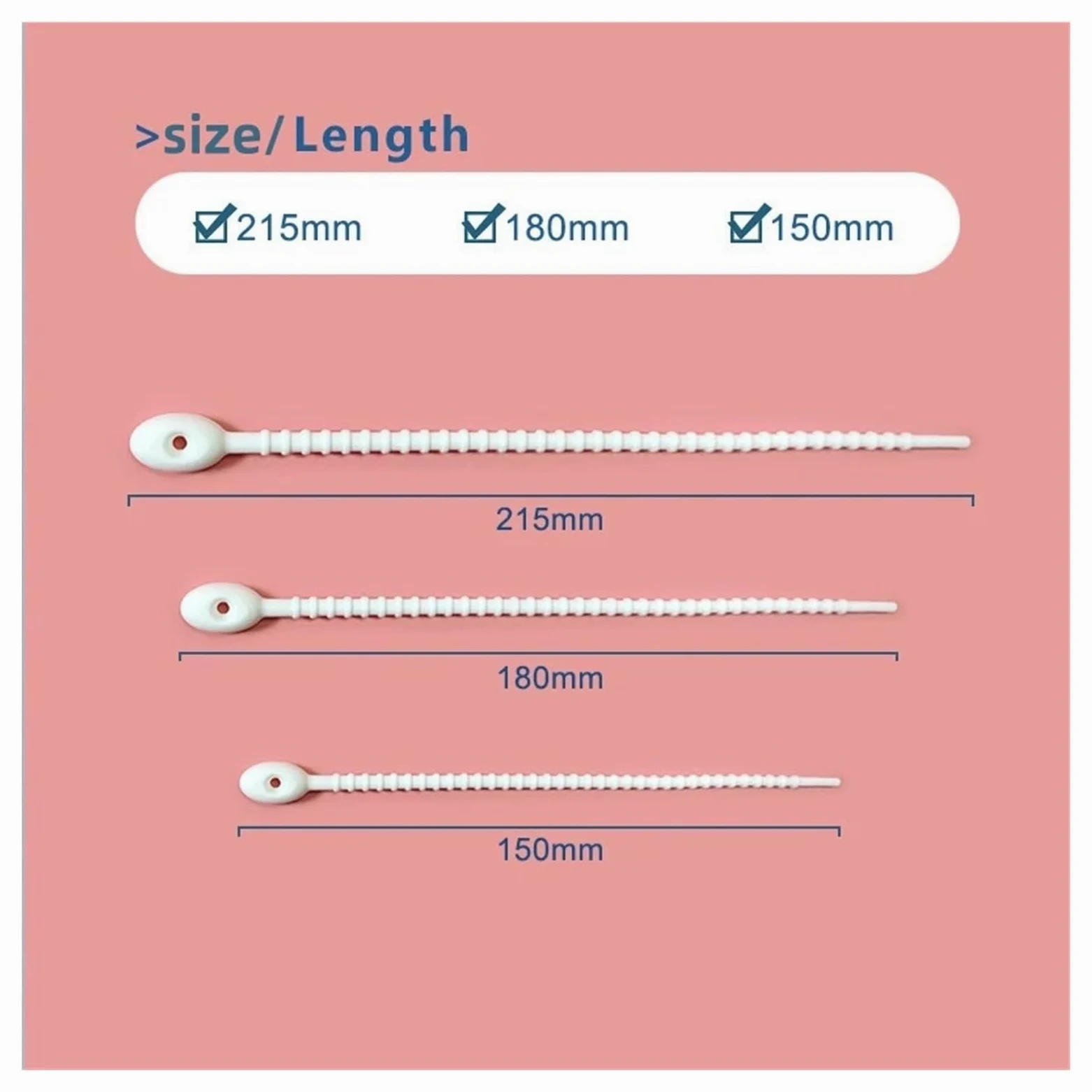Fascette in silicone multicolori, Fascette in silicone Twist Snake, fascette in multicolore 150-215 mm(White,215mm)