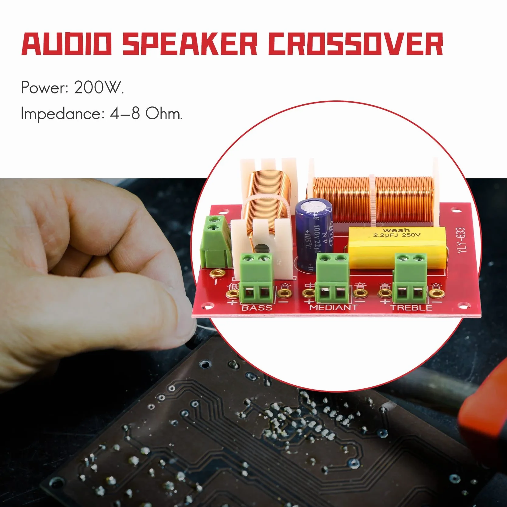 2 pezzi 200 W 3 audio Crossover Crossover + Midrange + Crossover Speakers Filtro Frequenza Divisore