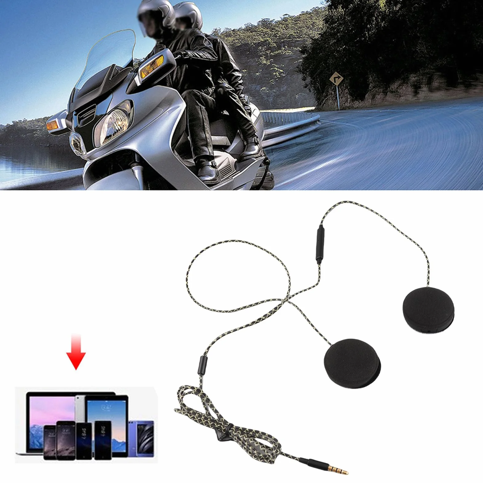 Mono Helmet Speaker - Cuffie per casco moto Cuffie Altoparlanti Supporto chiamata a mani libere Cuffie cablate Casco interfono per motociclette Auricolare Stereo per Ios Android