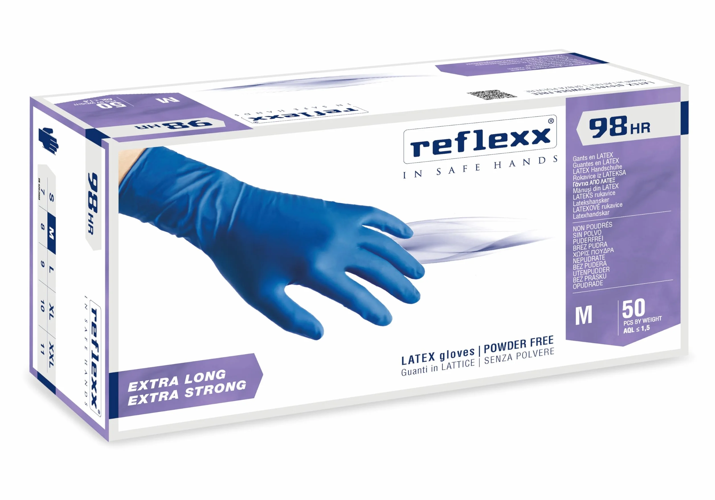 Reflexx R98 Guanti in Lattice ad Alta Resistenza, Senza Polvere, Taglia M, Blu, Confezione da 50 Pezzi