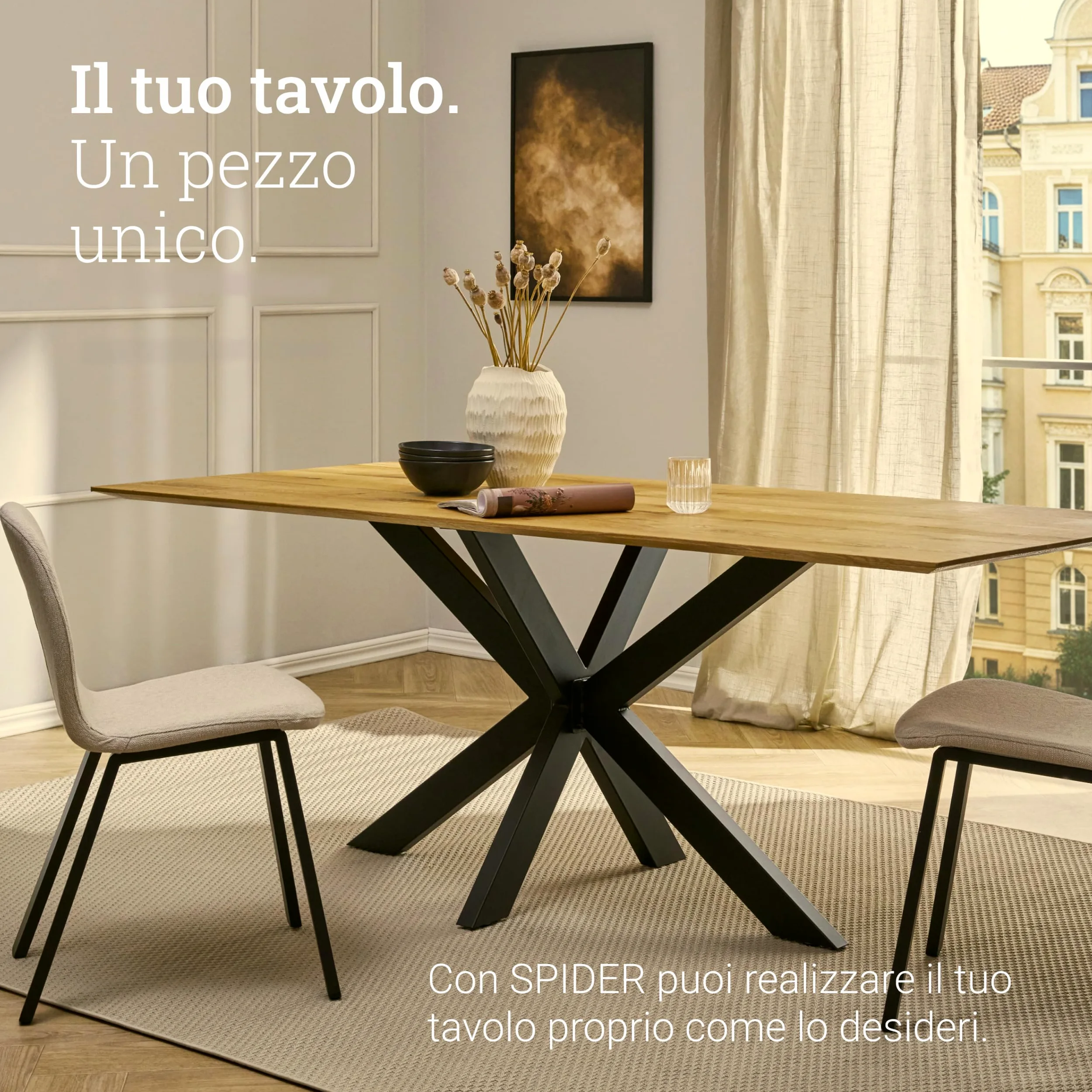 Natural Goods Berlin 1x Gambe per Tavolo SPIDER | Gambe Tavolo in Metallo Nero | Montaggio Semplice | Piedi per Mobili, come Tavolino, Scrivania e Tavoli da Pranzo | Piedi per Tavolo 71x68x120cm