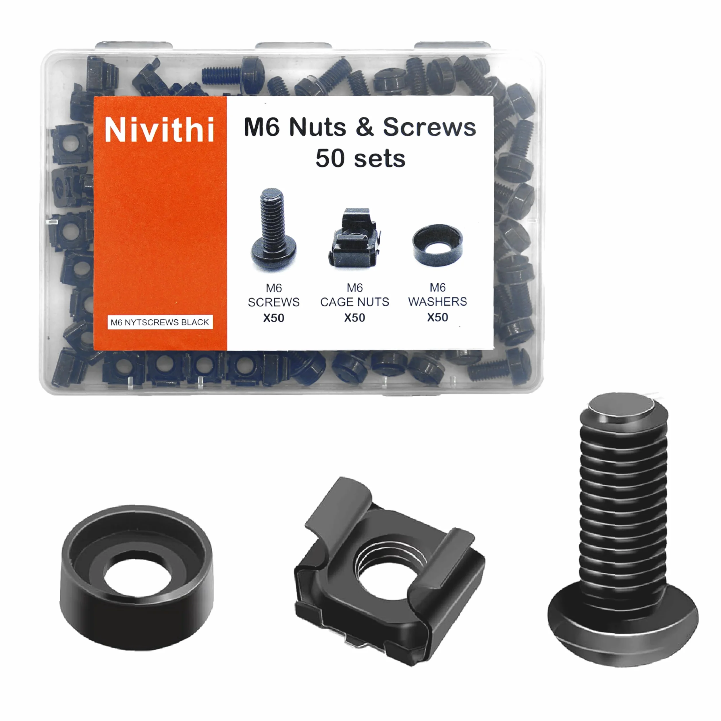 SR620 Viti M6*20 Dadi a gabbia 50 Set per rack da 19 pollici Acciaio nero zinco