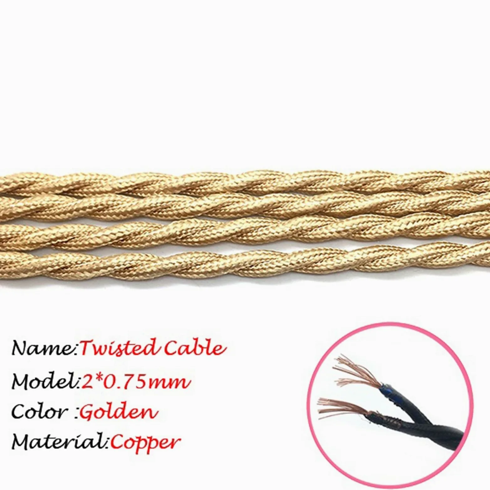 fili, Stile Cavo elettrico intrecciato decorativo lampada tessile(Gold,5Meter 18 AWG)