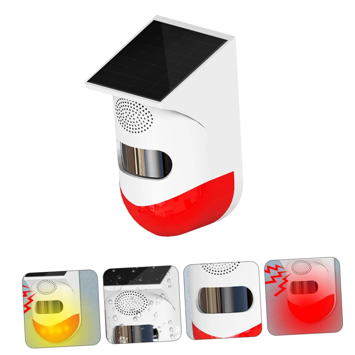 Allarme Infrarossi da Esterno Solare Rosso IP67 in ABS e Silicio | Sensore Infrarossi da Esterno Allarme Giardino, Allarme Forte, per Casa, 1 Pezzo