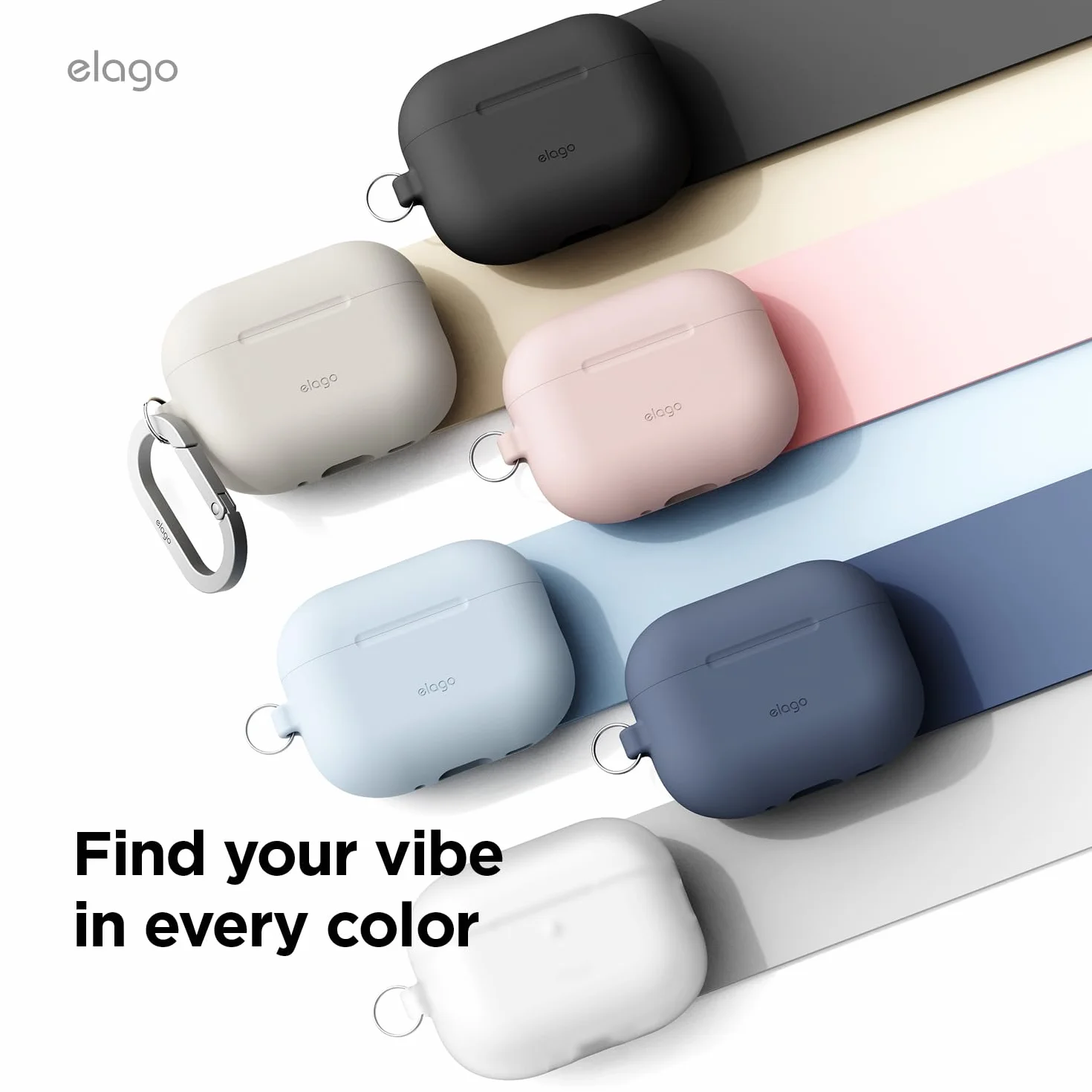 elago Custodia in Silicone Premium per AirPods Pro 3, Compatibile con Ricarica Wireless, Morbido, Protezione Totale, LED Frontale Visibile, con Moschettone (Nero)