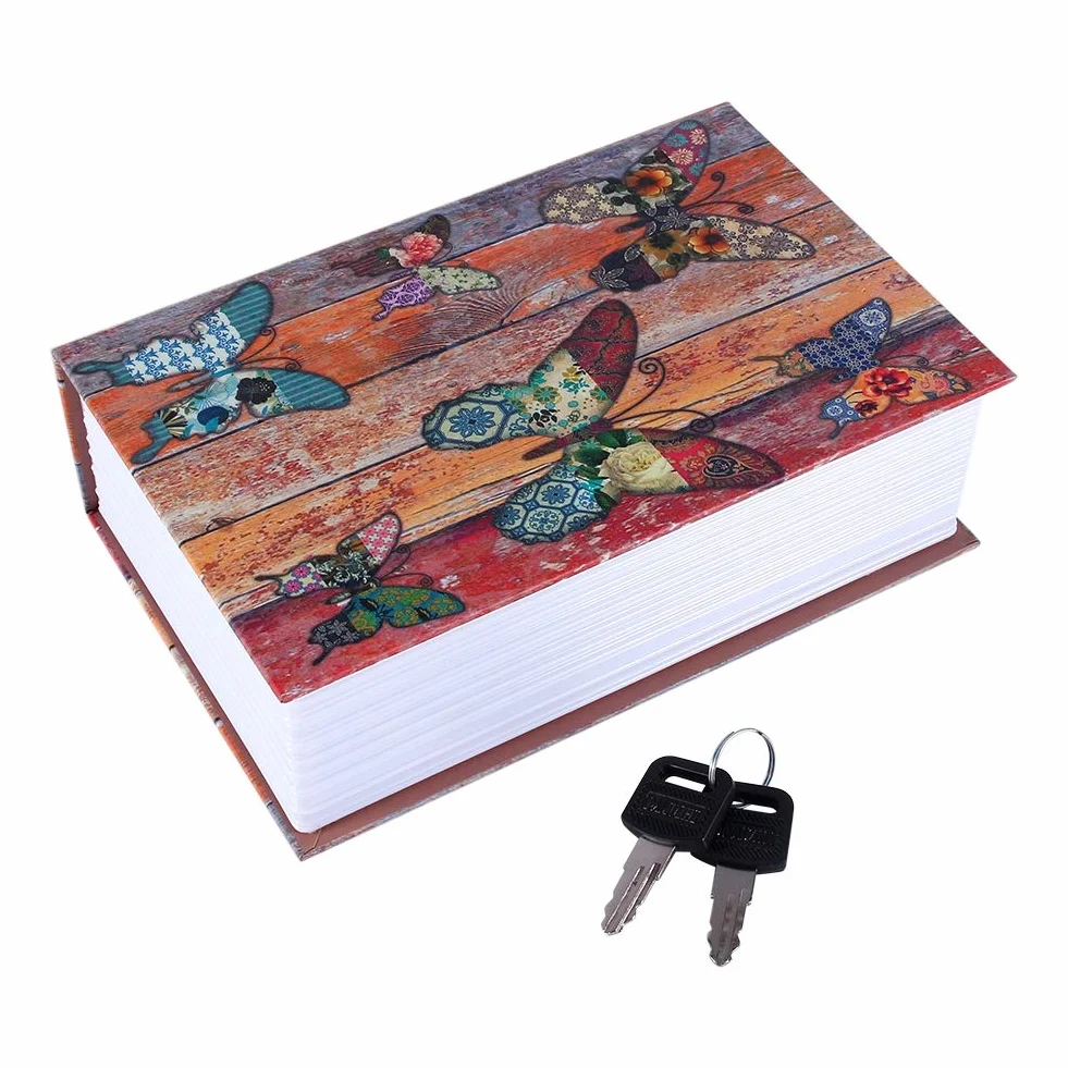 OUKENS Cassaforte per Libri di Deviazione, Cassetta di Sicurezza Segreta per Libri di Dizionario, Cassetta di Sicurezza con Combinazione di Diversione per Gioielli per La Casa(Butterfly)