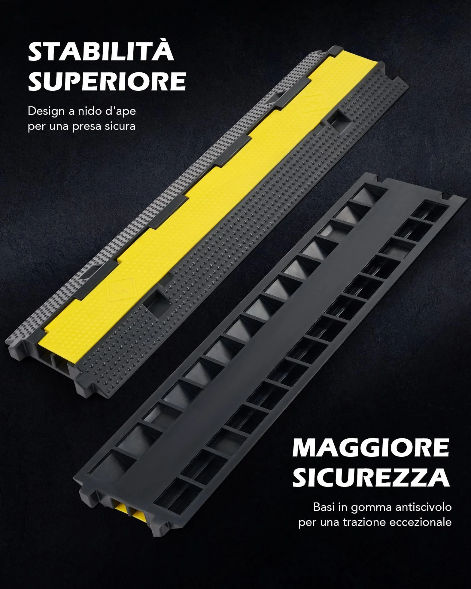 CREWORKS Passacavo a Pavimento in Gomma 3 Pezzi 2 Canali Capacità 5T Modulare Antiscivolo