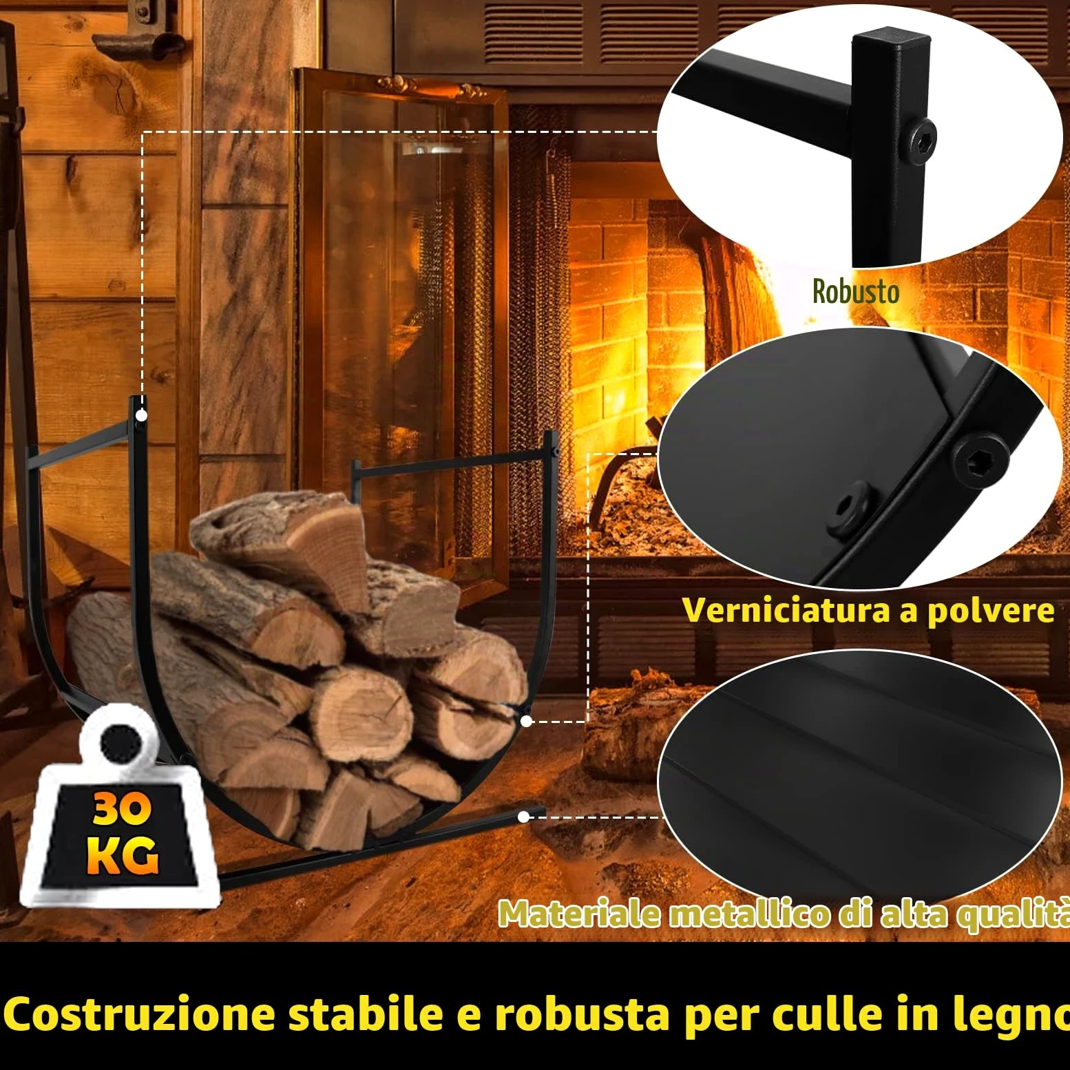 Froadp 44x37x40cm Cestini Portalegna Scaffale per Legna da Ardere Stoccaggio in Metallo per Tronchi Impilati Aiuto Cesto Porta da Camino Cestini Rack Nero Supporto per Interni e Esterni
