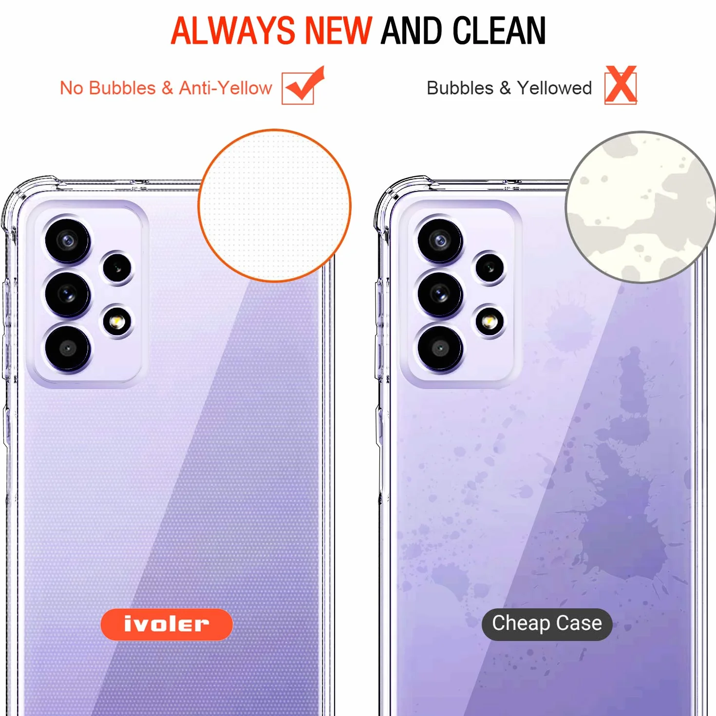 iVoler Cover per Samsung Galaxy A52 4G / A52 5G / A52s 5G, Custodia Trasparente per Assorbimento Degli Urti con Paraurti in TPU Morbido, Sottile Morbida in Silicone TPU Protettiva Case
