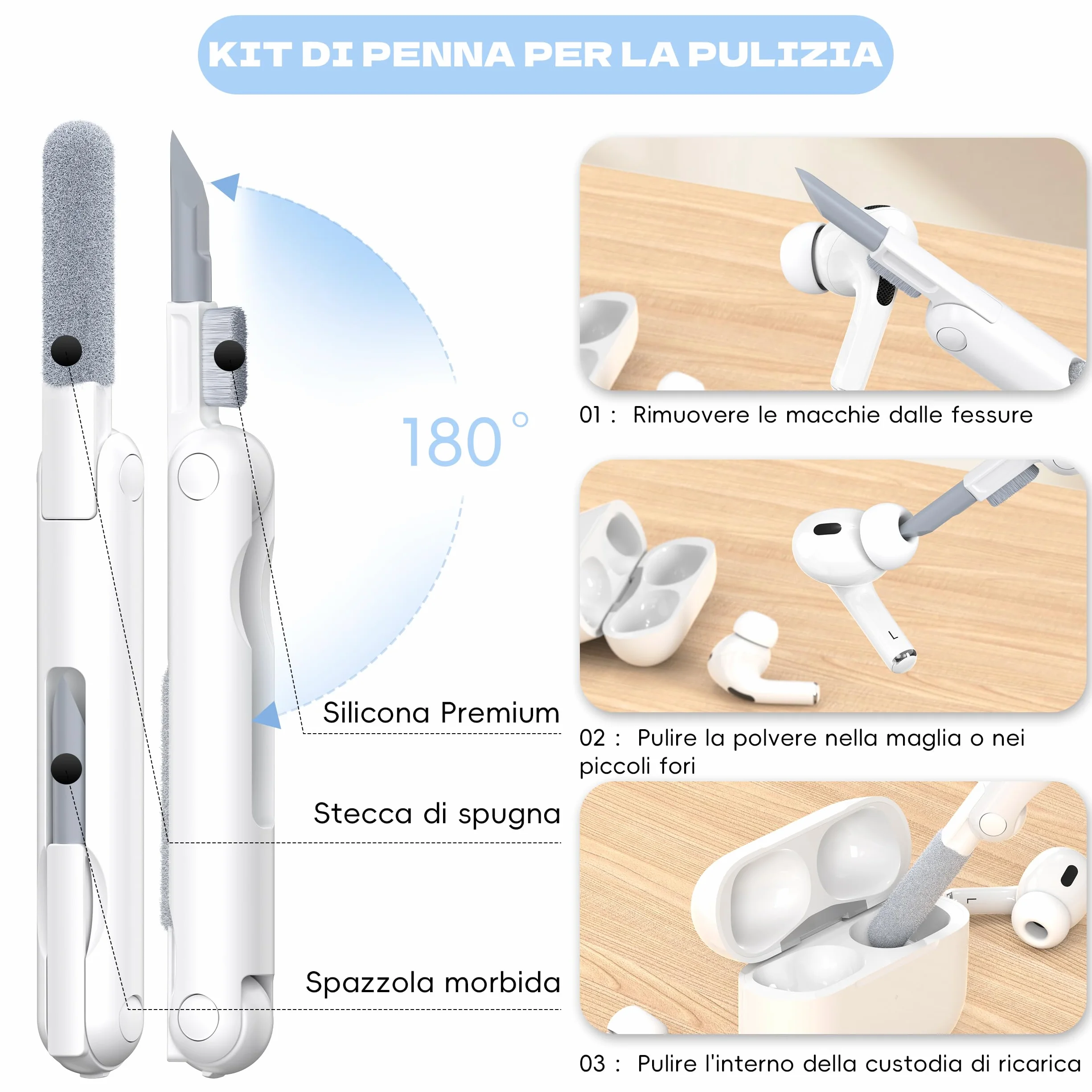 Custodia per Airpods Pro 2a/1a gen, Compatibile con Custodia Airpods Pro 2a gen Porta di ricarica USB C, Custodia morbida trasparente antiurto con penna per pulizia cordino,Trasparente