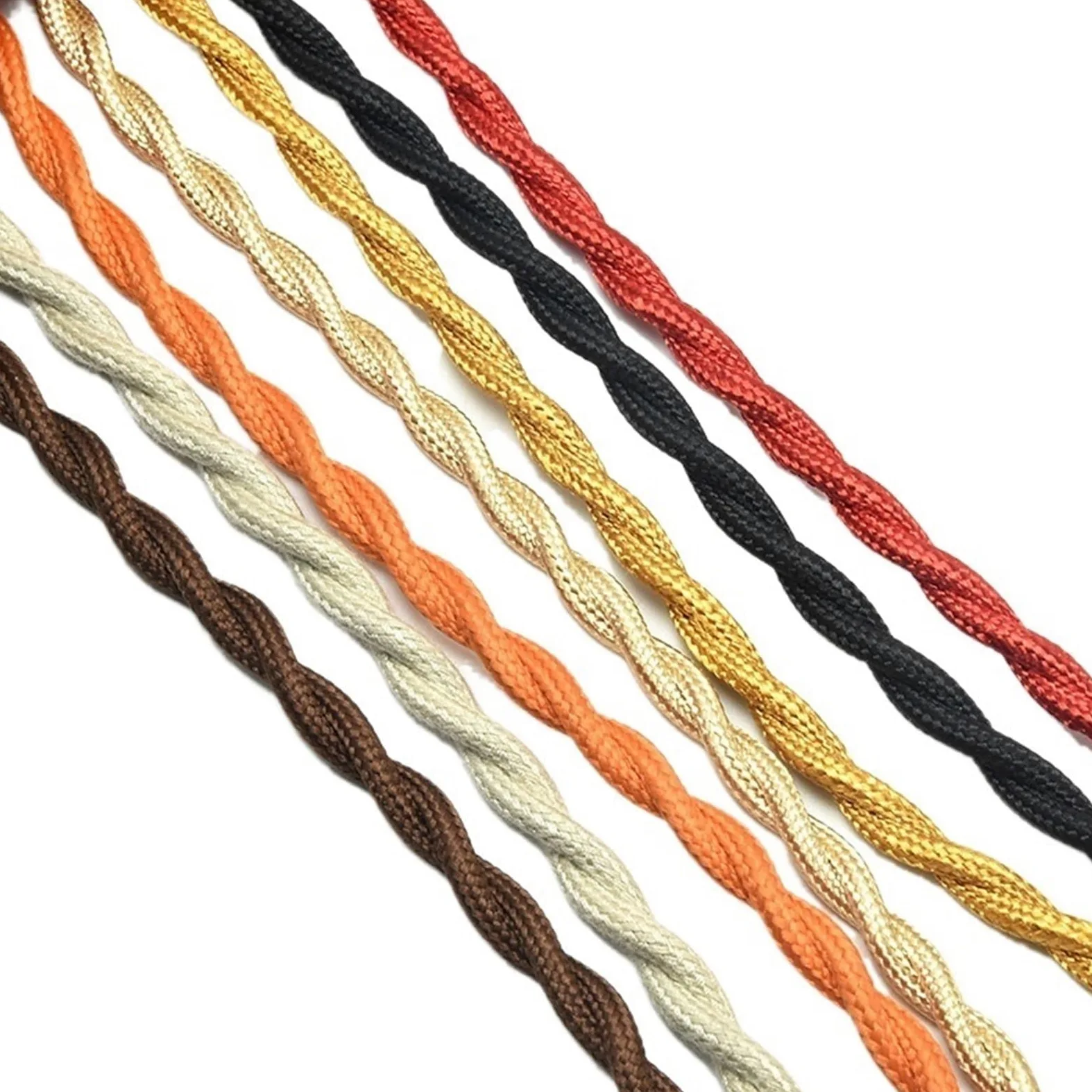 filo tessile intrecciato, Cavo di alimentazione intrecciato lampada quadrato da 0,75 mm², 2(Linen color,20Meter)