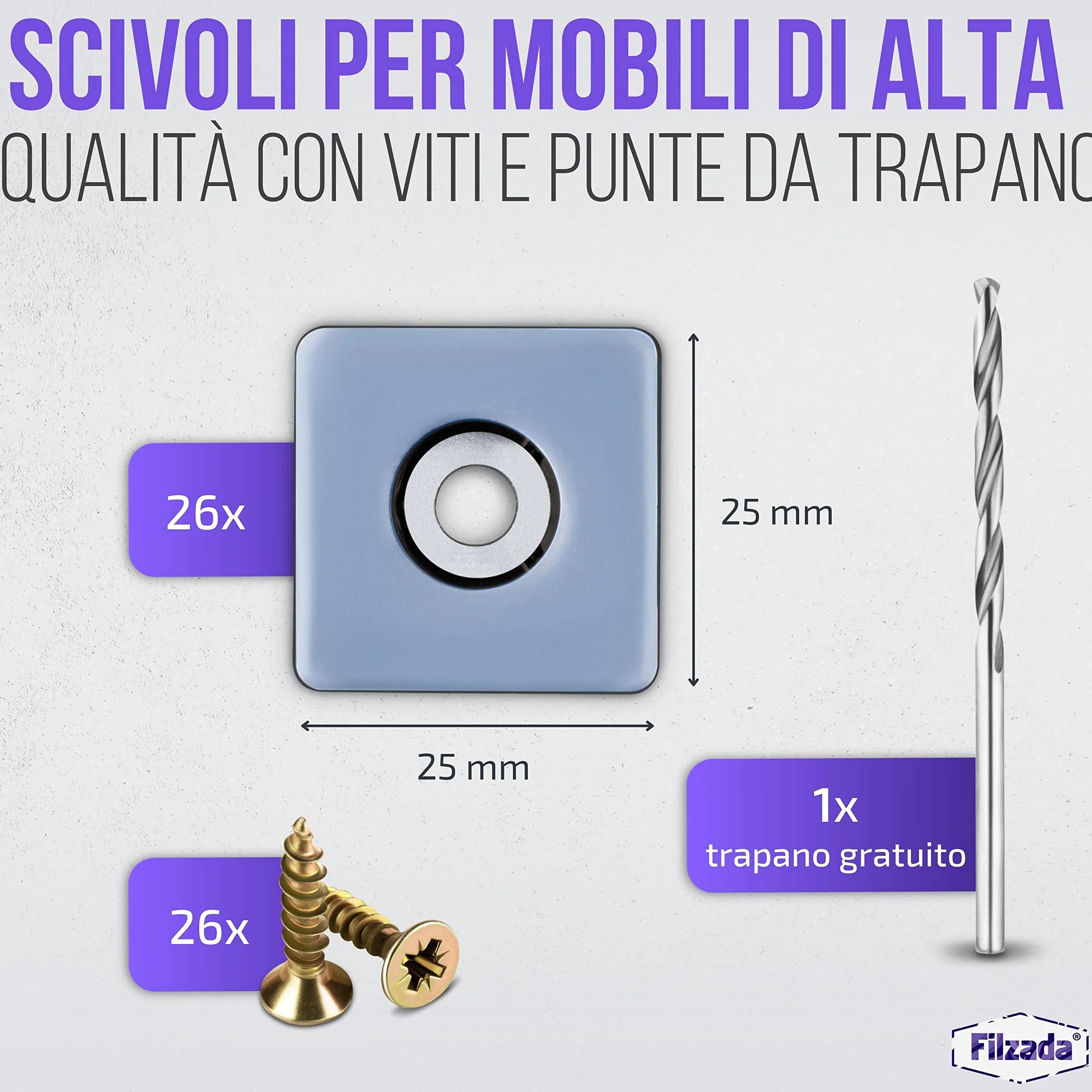 Piedini per mobili in Teflon 26 pezzi 25x25 mm quadrato avvitare PTFE con viti