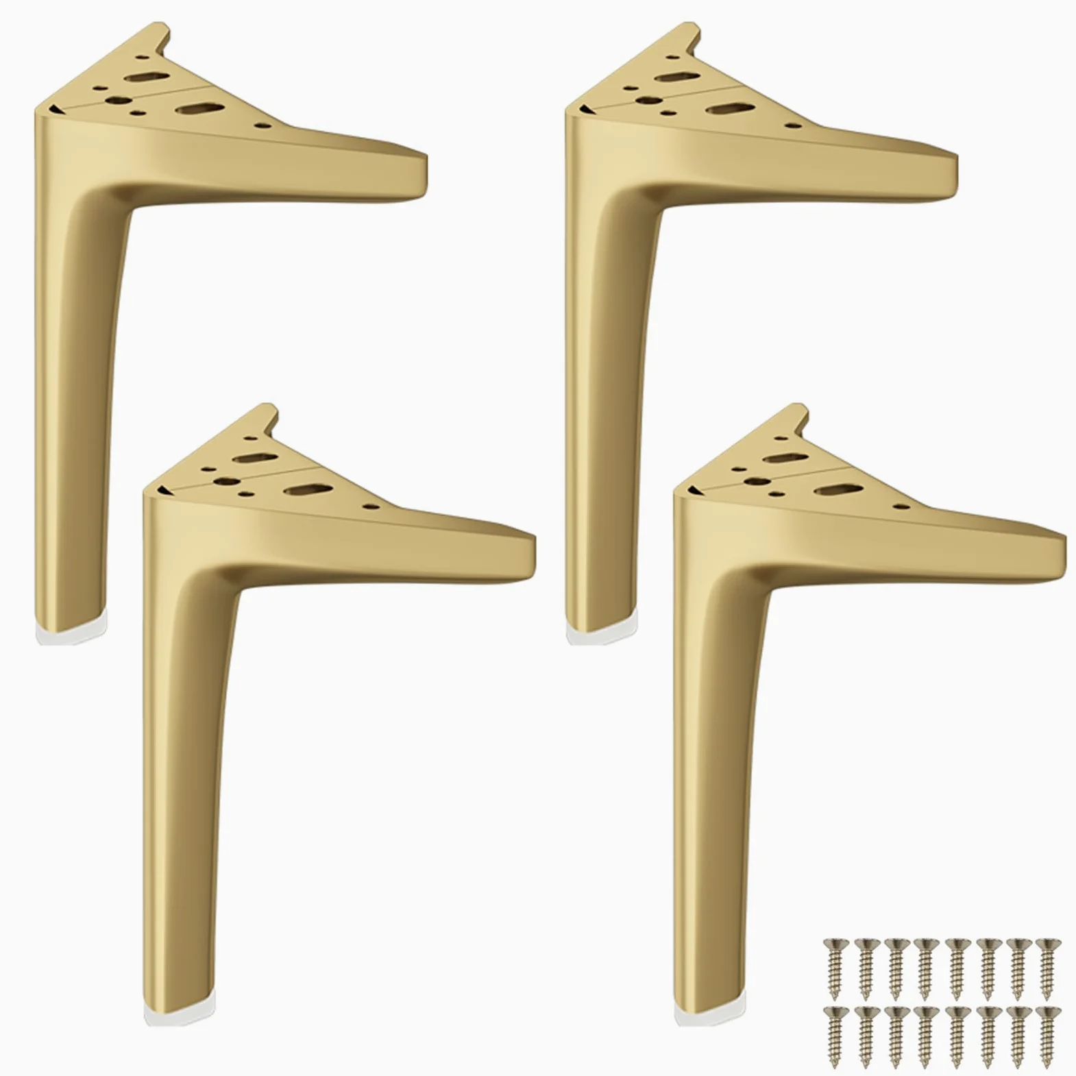 Confezione da 4 Gambe per mobili in Metallo, 10 cm, in Acciaio al Carbonio Dorato, Piedini di Ricambio per divani, tavoli, armadi, comodini, Letti, sedie Fai da Te – Include Viti per Un