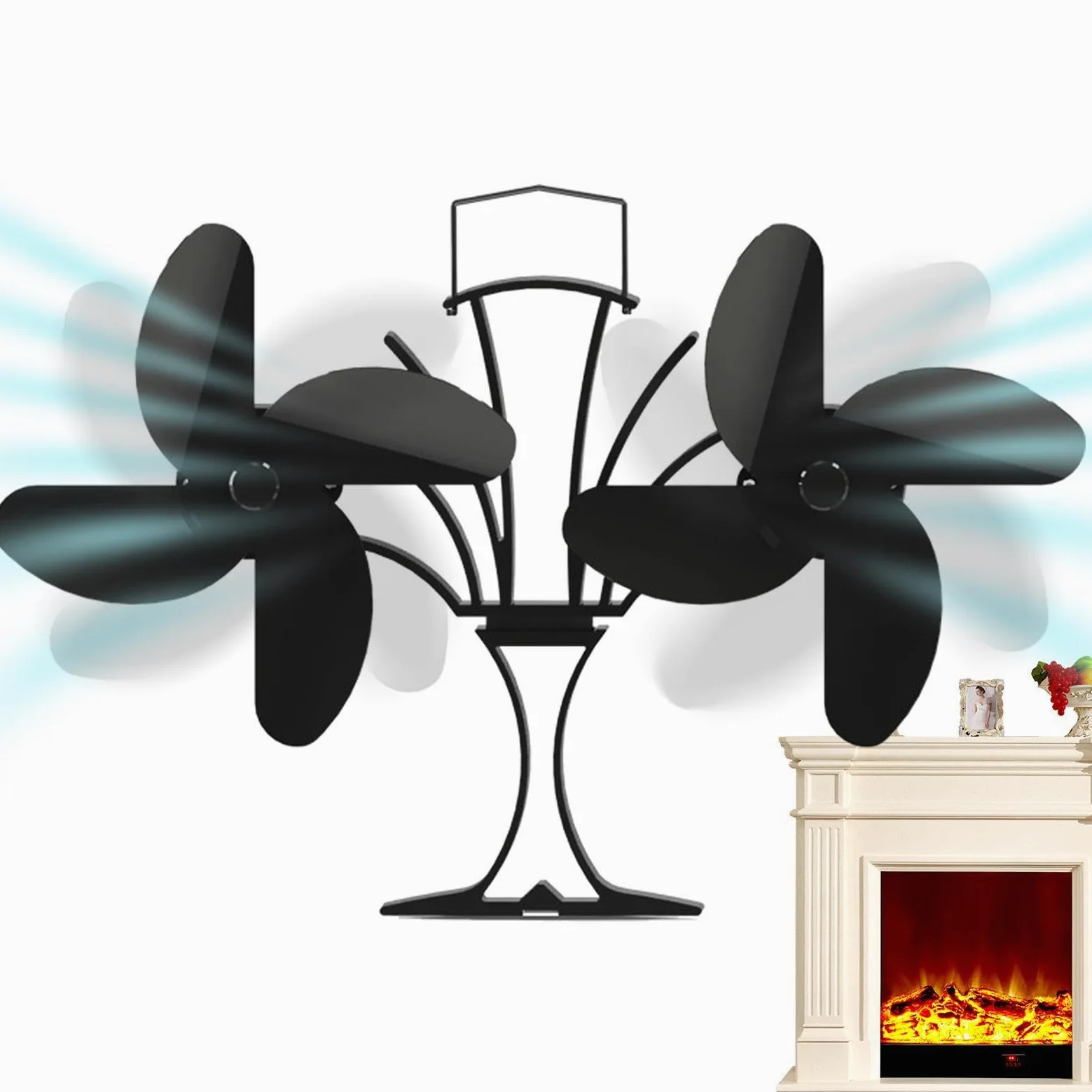 Ventilatore per stufa a legna, in lega di alluminio, 16 x 8 x 19 cm | con distribuzione del calore ultra silenziosa, per stufe a legna, caminetti, bruciatori a legna