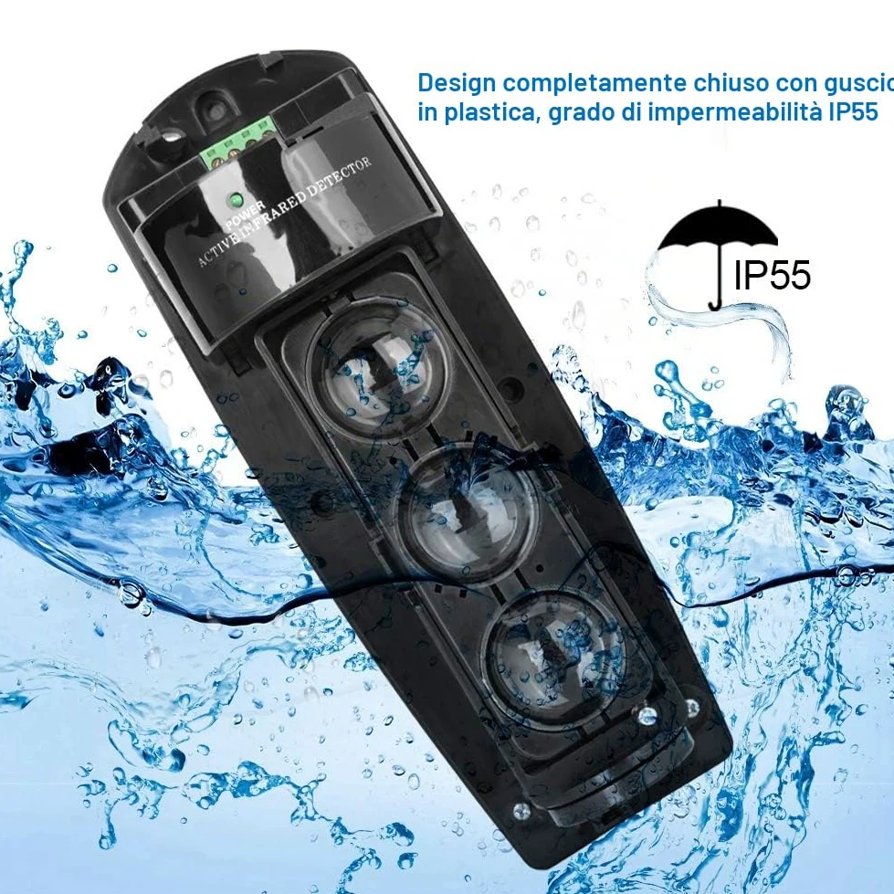 Demeras Rilevatori a Triplo Raggio Allarme a Triplo Raggio Rilevatore LED fotoelettrico a infrarossi Sistema di Sicurezza Trasmissione Wireless per Sistema di Allarme di Sicurezza Domestica(ABE-50)