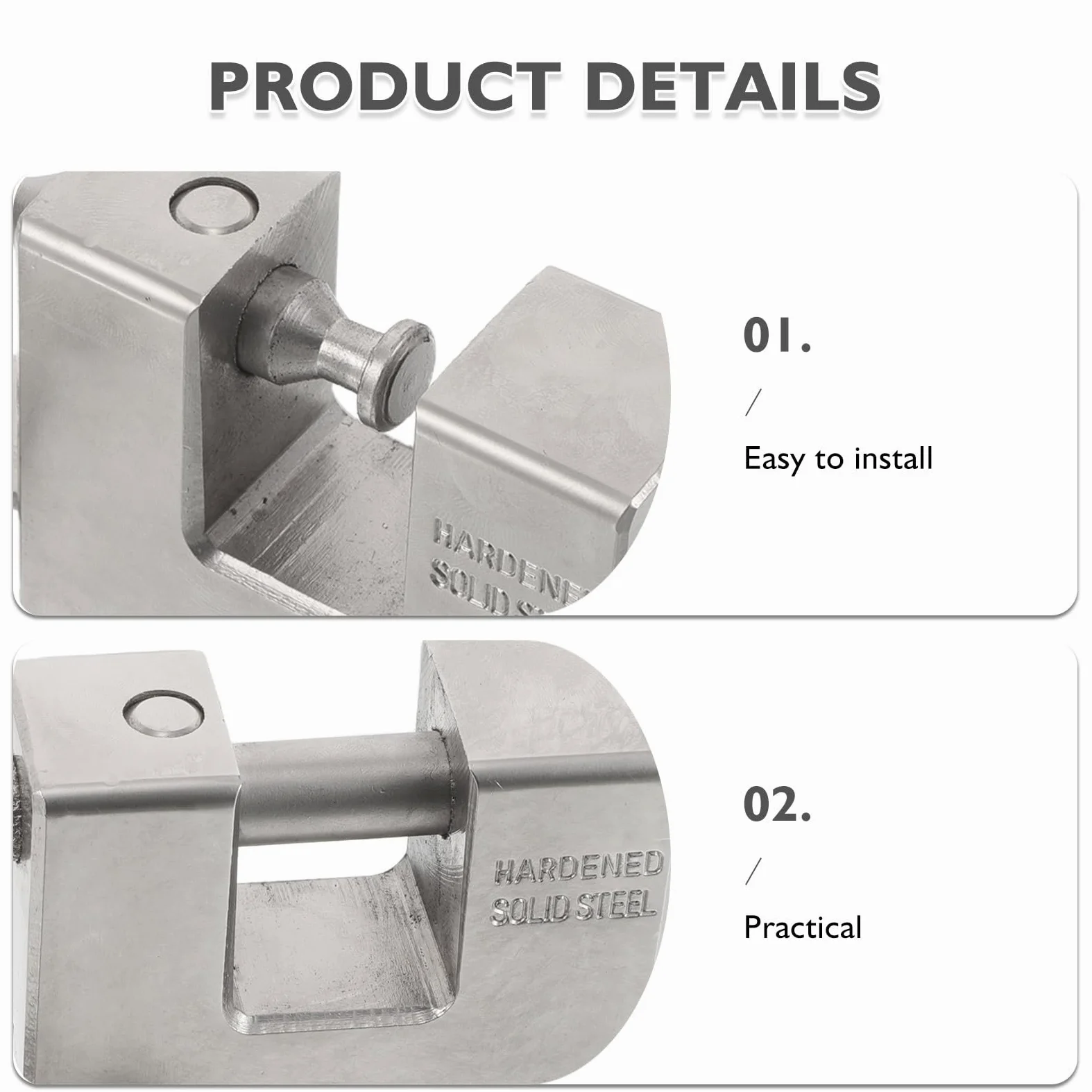 Lucchetto a forma di D, lucchetto in ferro ad alta sicurezza con chiavi, serratura pesante con chiave diversa per container, magazzino, garage, porte, capannoni, serrande, cancelli, argento