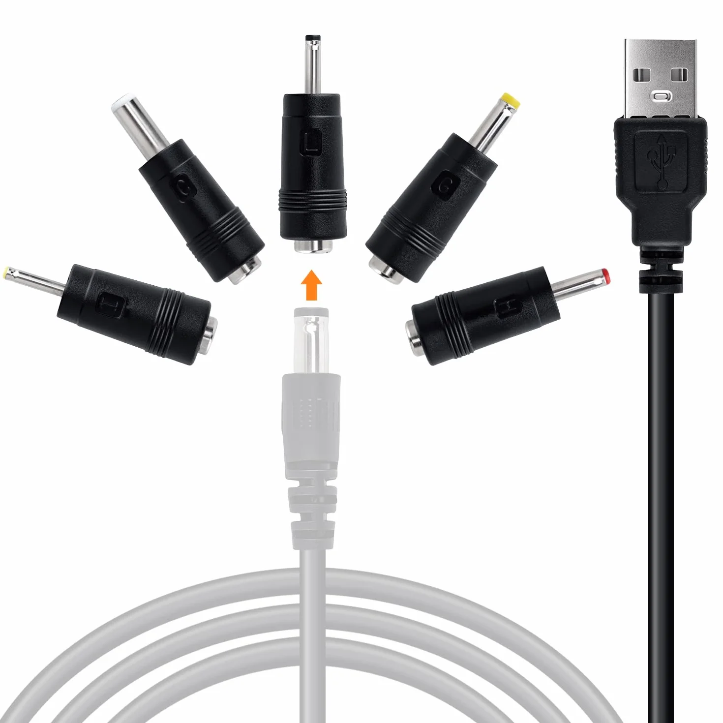 Cavo di Alimentazione da USB a DC 5V,Cavo di Ricarica USB con 5 connettori DC, Ingresso a Uscita DC 5,5 x 2,5 mm, per router, CCTV