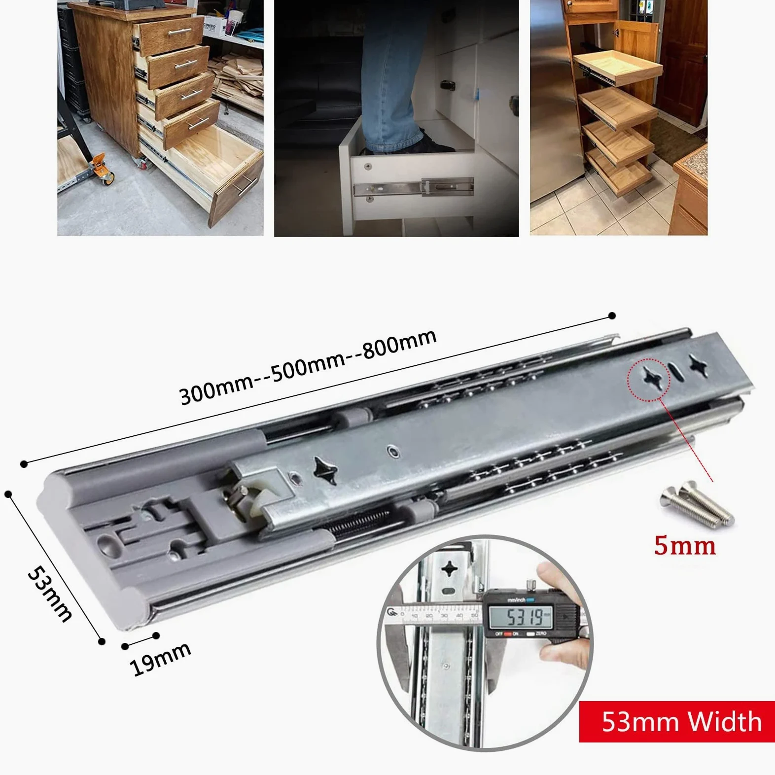 V3VOGUE Guide Scorrevoli per Cassetti Soft Closing, Acciaio Guide Telescopiche per Industriali Pesanti, 1 Paio 30-80cm, Portata 100kg, Guide A Estensione Totale A 3 Sezione