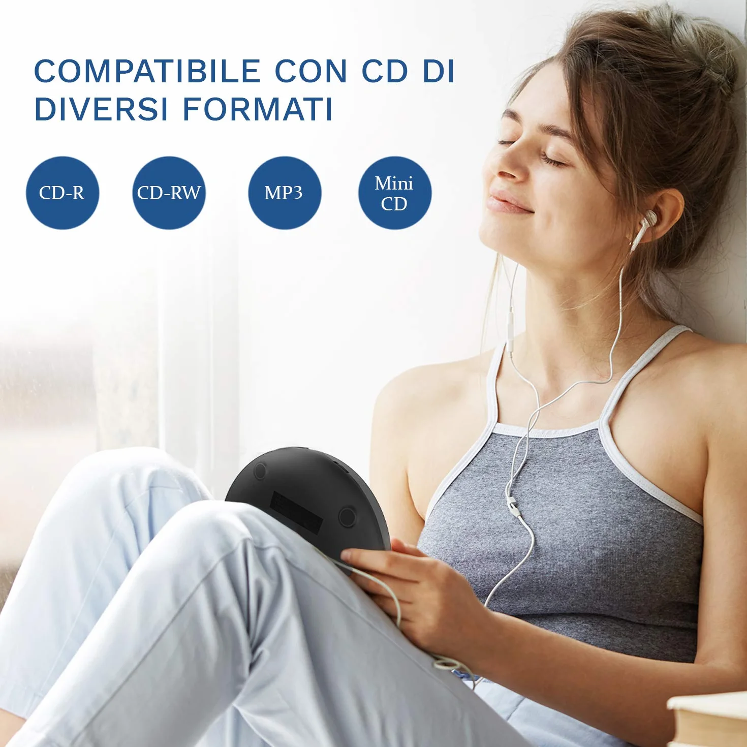 KLIM Discman – Lettore CD portatile con batteria interna ricaricabile + Auricolari KLIM Fusion – compatto, personale, compatibile con CDR, CDRW ed MP3, CD Walkman - NUOVO - Nero