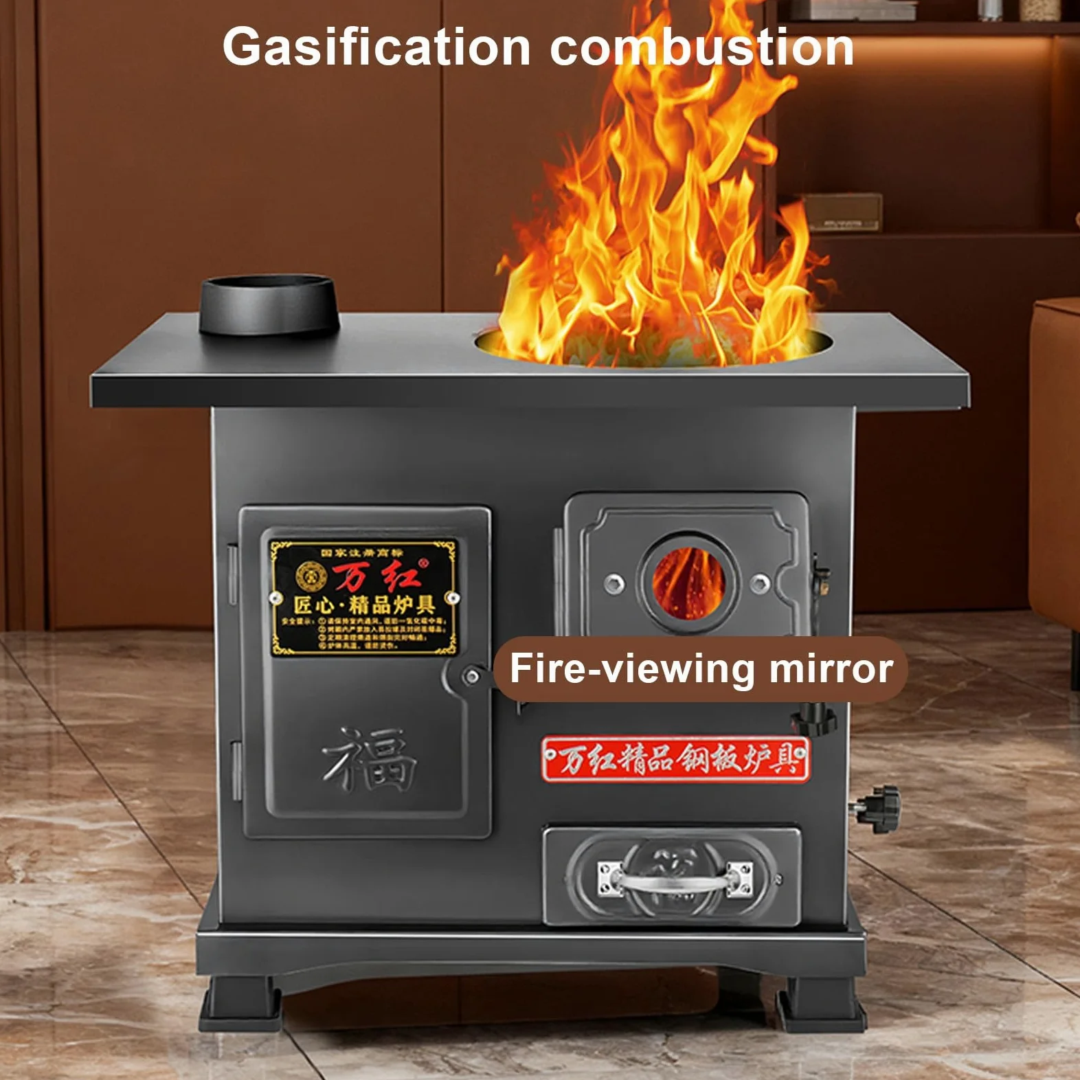 Stufe a Legna da Interno con Forno si Riscalda Rapidamente Combustione a Gassificazione, Risparmio di Carburante Saldatura Completa Senza Fumo Stufa a Legna