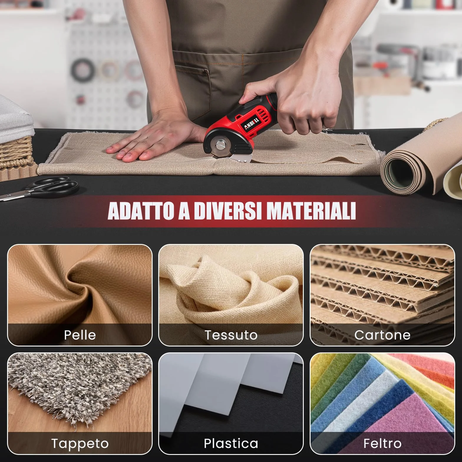 Anbull Forbici Elettriche Senza Fili 4V, Taglierina Elettrica Ricaricabile USB per Cartone Tessuti Pelle