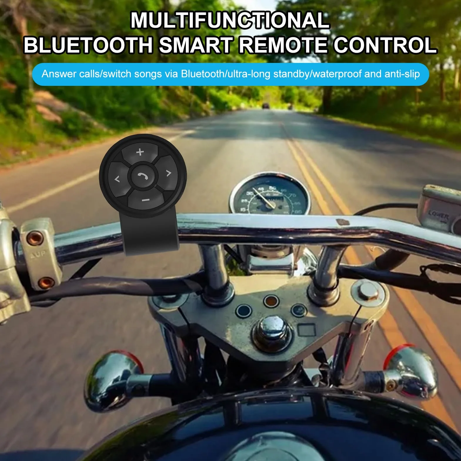 Fyearfly Telecomando Multimediale Bluetooth Casco, Cuffie Wireless per Casco Bt Audio Player Controller Moto Manubrio Supporto Universale, per Controllare Musica, Chiamate, Volume