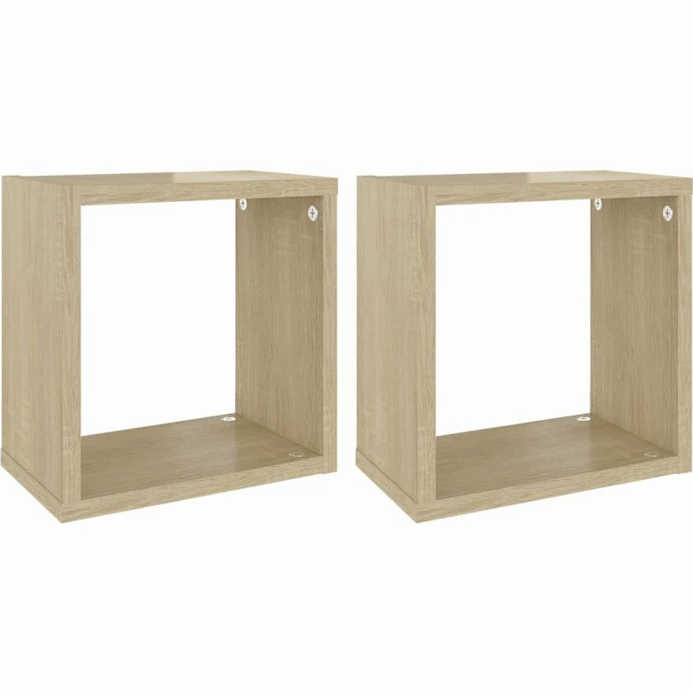 Scaffalature, mensole da parete e sporgenze, mensole cubiche da parete, 2 pezzi, rovere Sonoma, 26 x 15 x 26 cm
